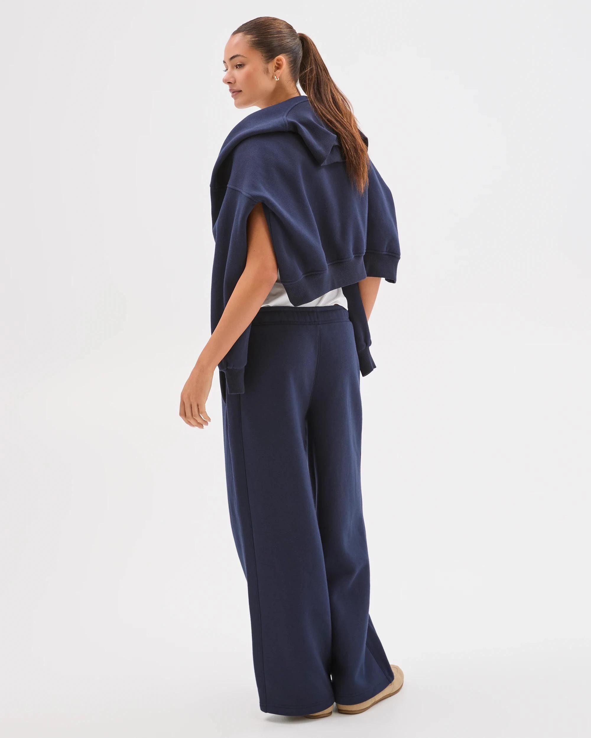6 Lily Loves Australian Cotton Blend Wide Leg Trackpants DEEP NAVY, 6 of 6
