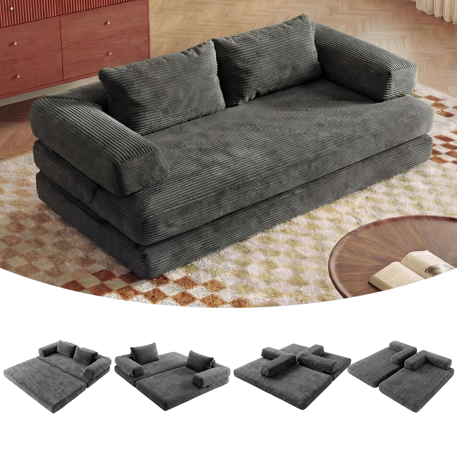 4 Advwin Folding Sofa Bed 5 in 1 Convertible Floor Loveseat, 4 of 7