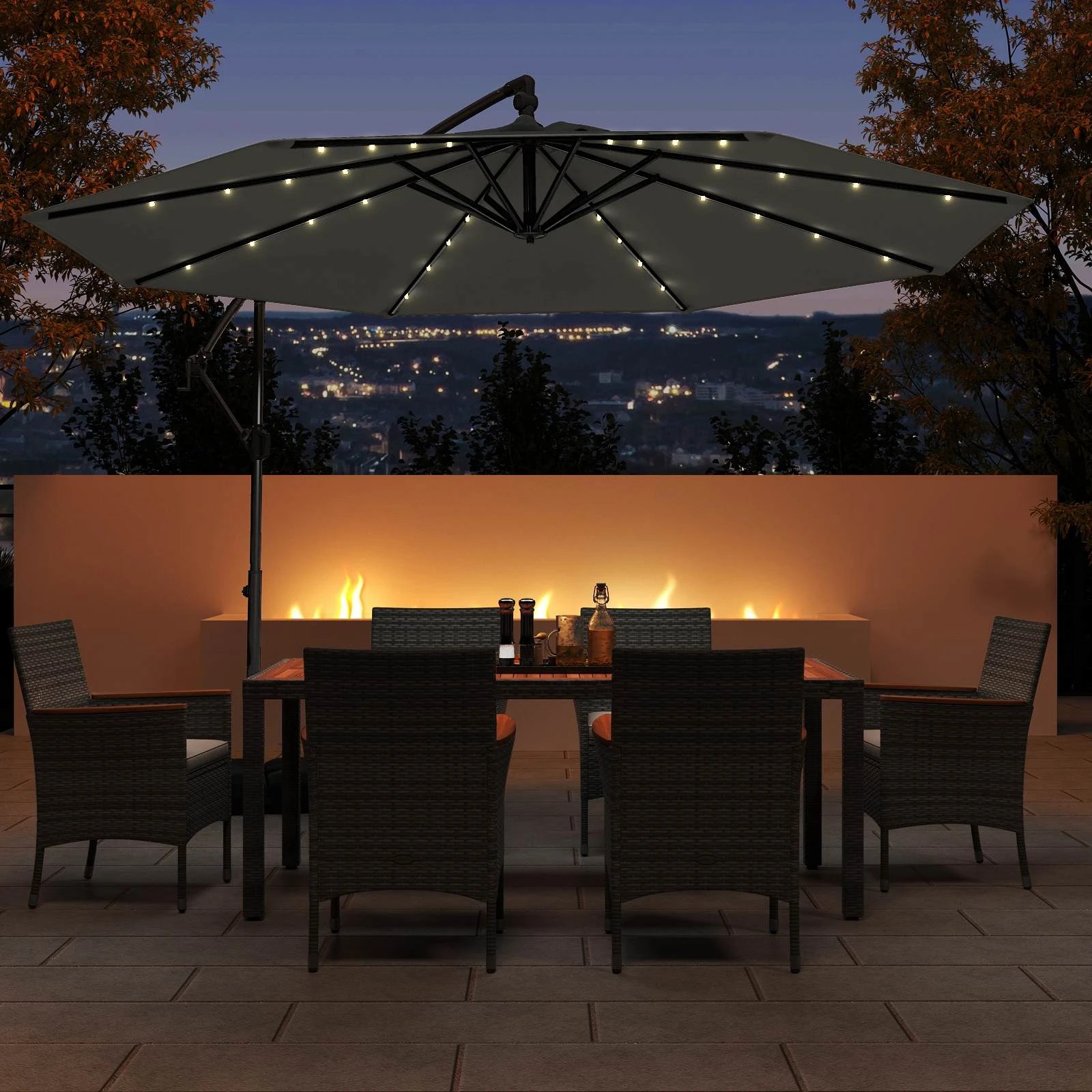 5 Costway 3m Solar Offset Outdoor LED Umbrella Cantilever, 5 of 6