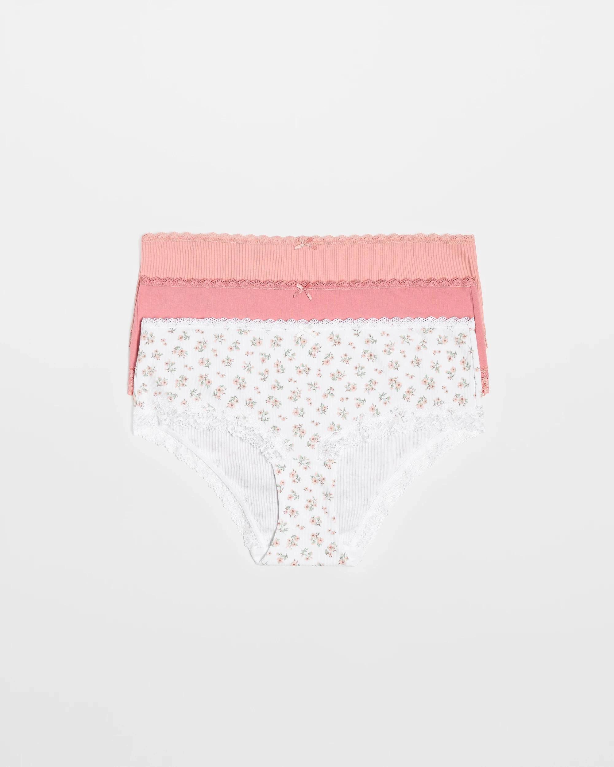 1 Target Woman Australian Cotton & Lace 3 Pack Boyleg Briefs DITSY PINK, 1 of 4