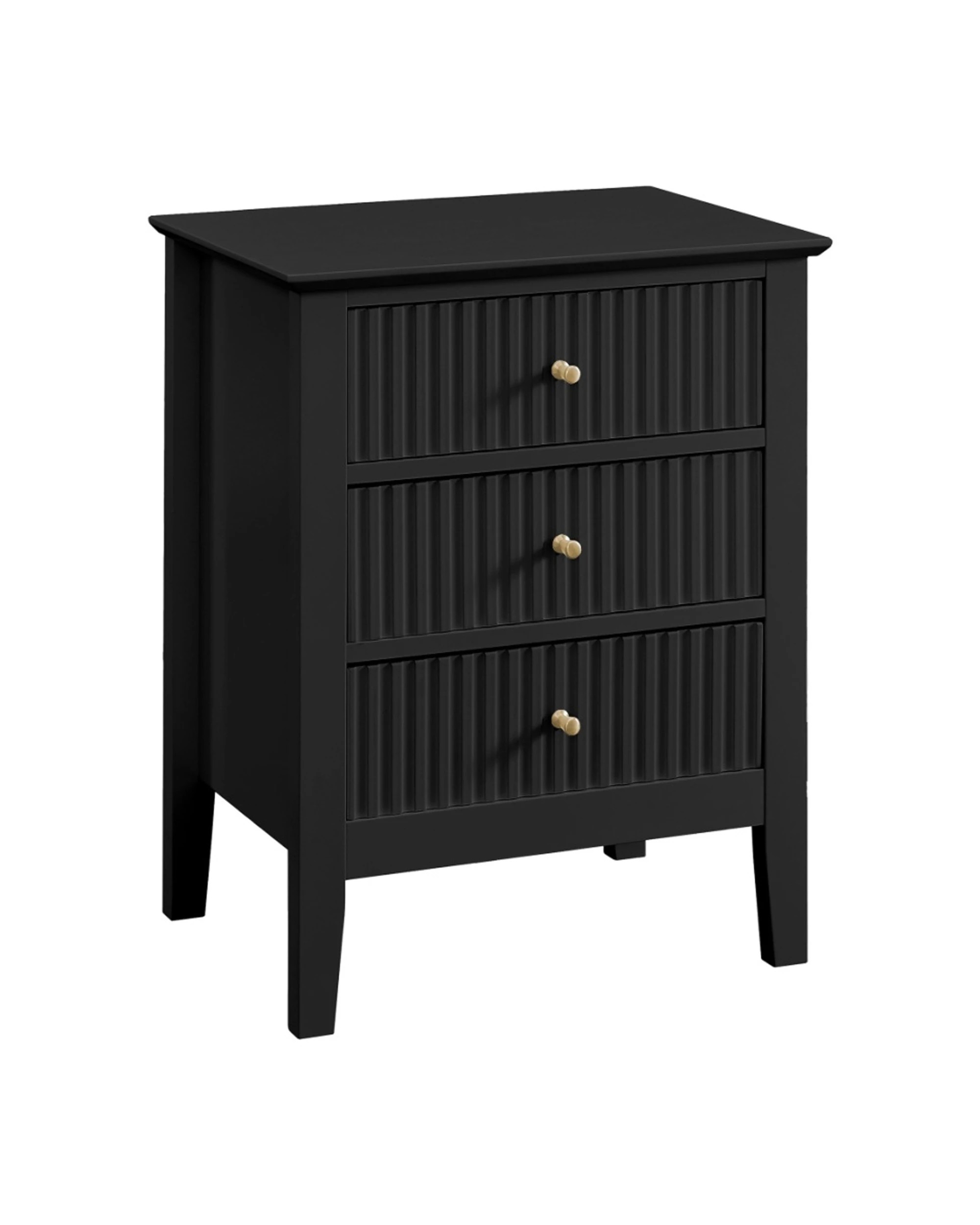 1 Alpine Bay Zara Fluted 3 Drawer Side Table With Shelf Storage Classic Style 48x35x61.5cm - Black, 1 of 6