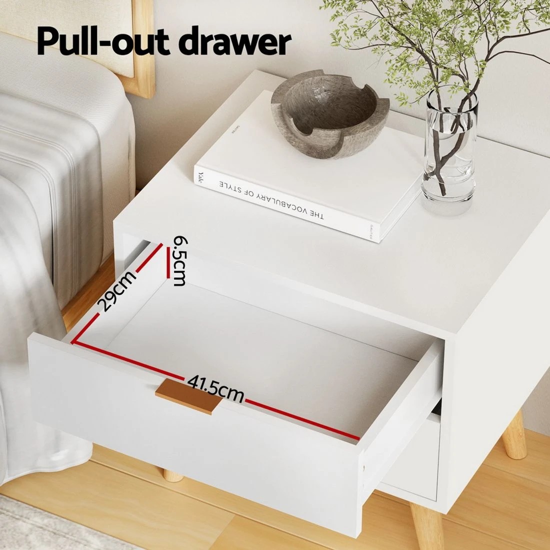 4 Artiss Bedside Table 2 Drawers - White, 4 of 6