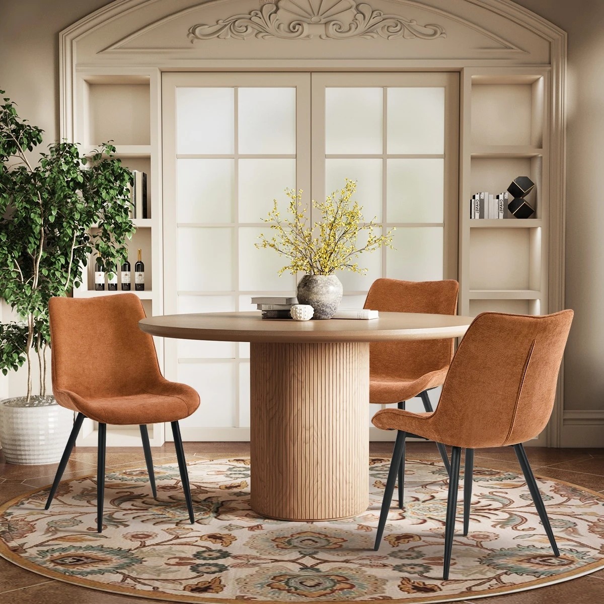 7 Oikiture 2x Dining Chairs Kitchen Accent Chairs Upholstered Linen Fabric- Orange, 7 of 9