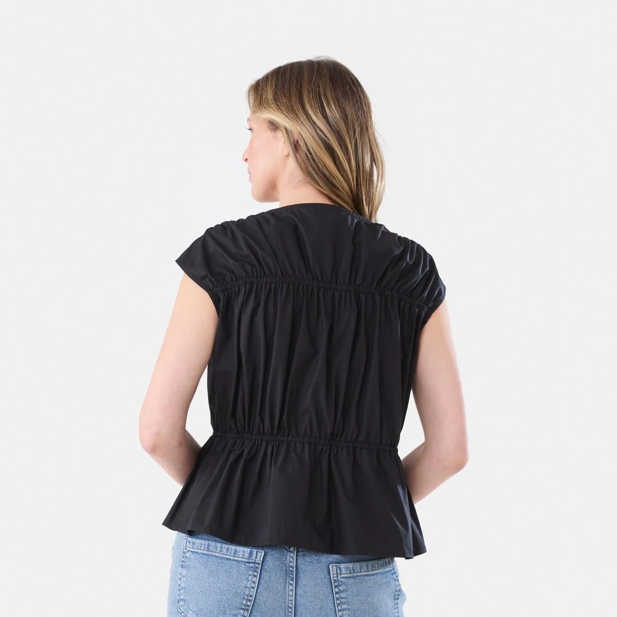 3 Sleeveless Poplin Gathered Tie Top BLACK, 3 of 5