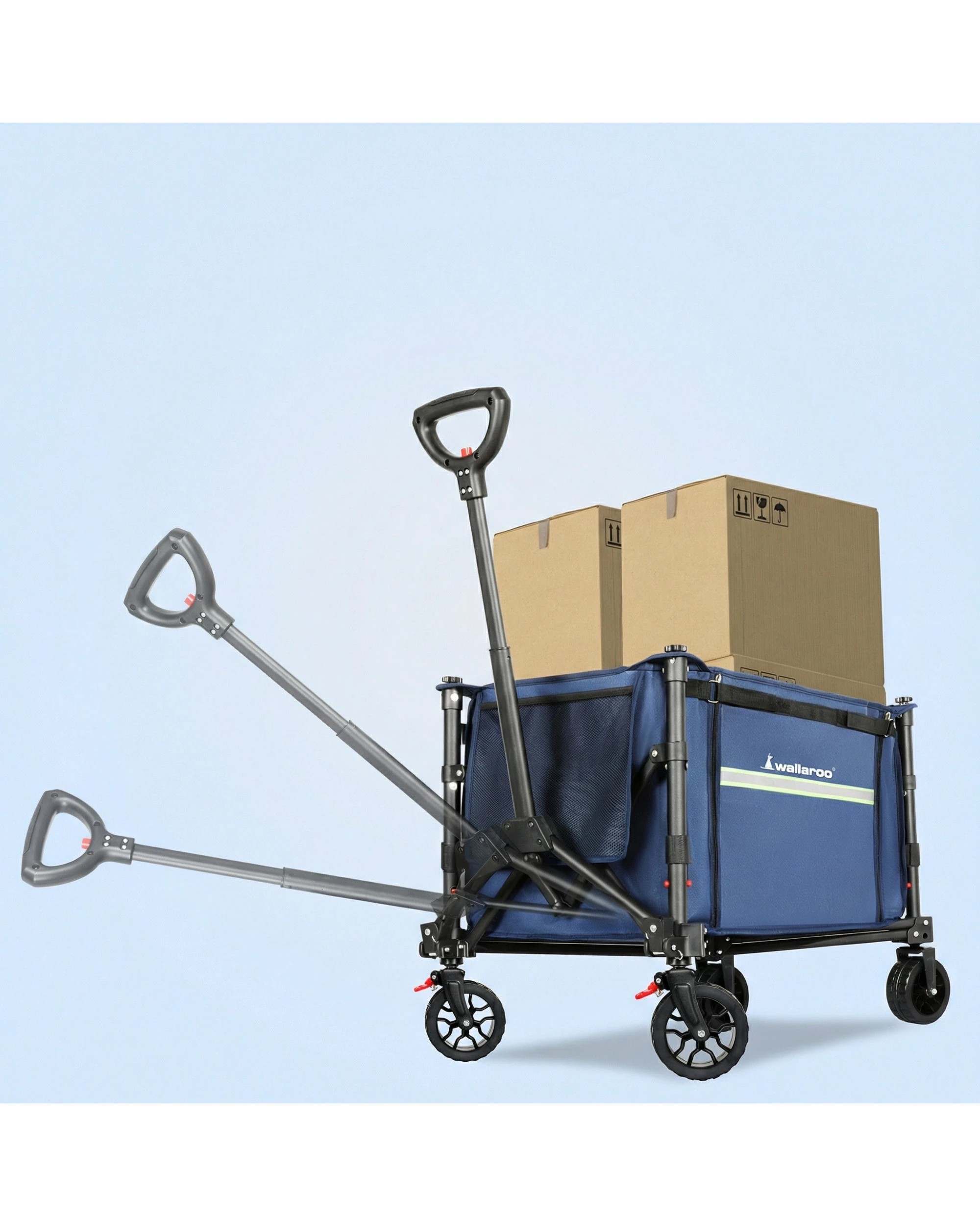 7 Wallaroo Collapsible 120L Camping Trolley Steel Frame Storage Gardening Picnic Cart - Blue, 7 of 8