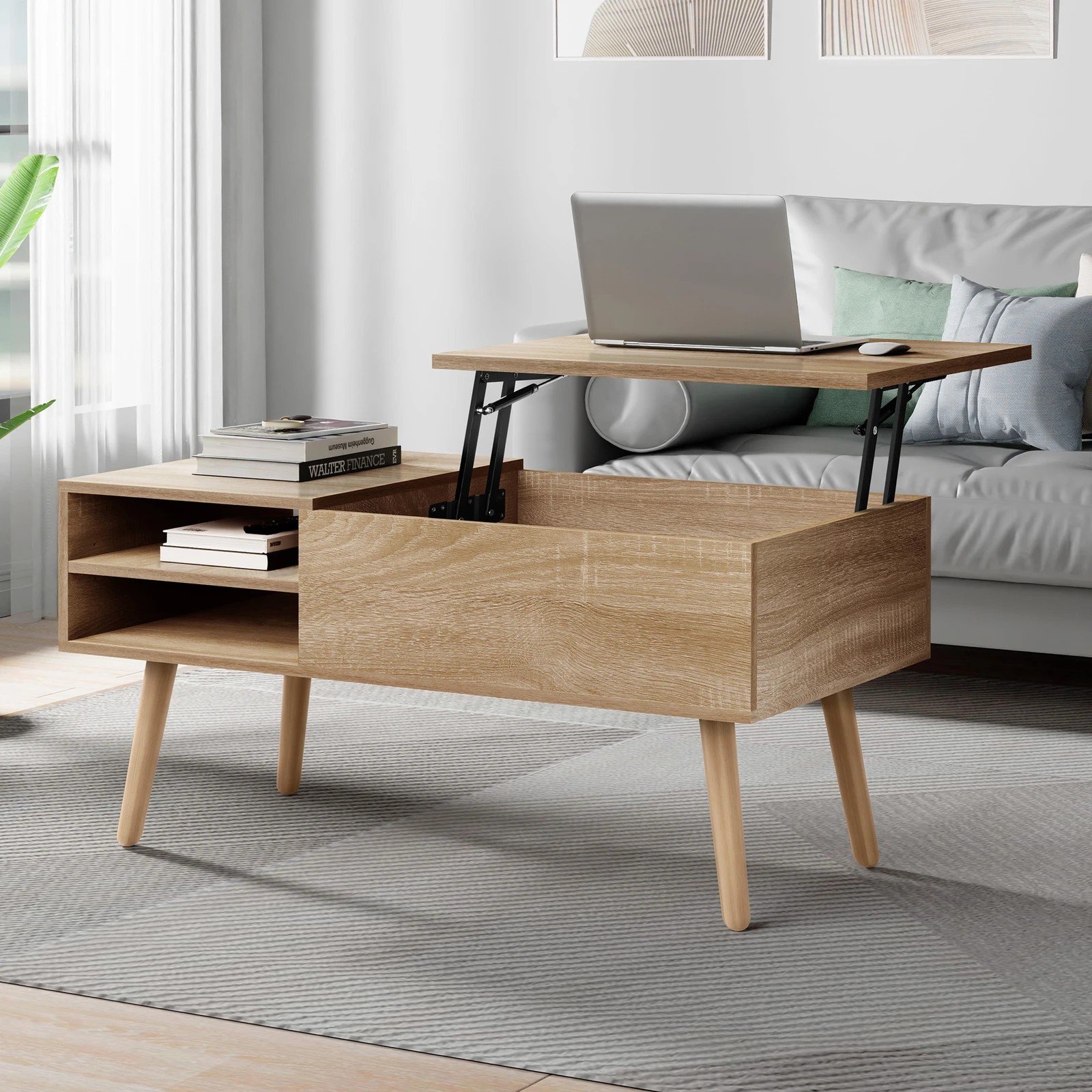 2 Alfordson Coffee Table 2-in-1 Lift Up Hidden Storage Wood, 2 of 10