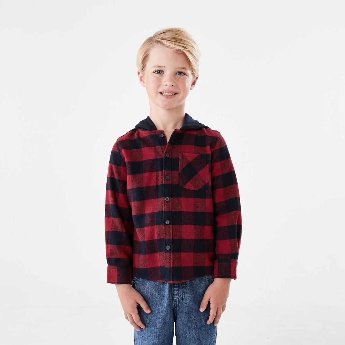 1 Yarn Dye Flannel Shirt With Hood Red Check, 1 of 8