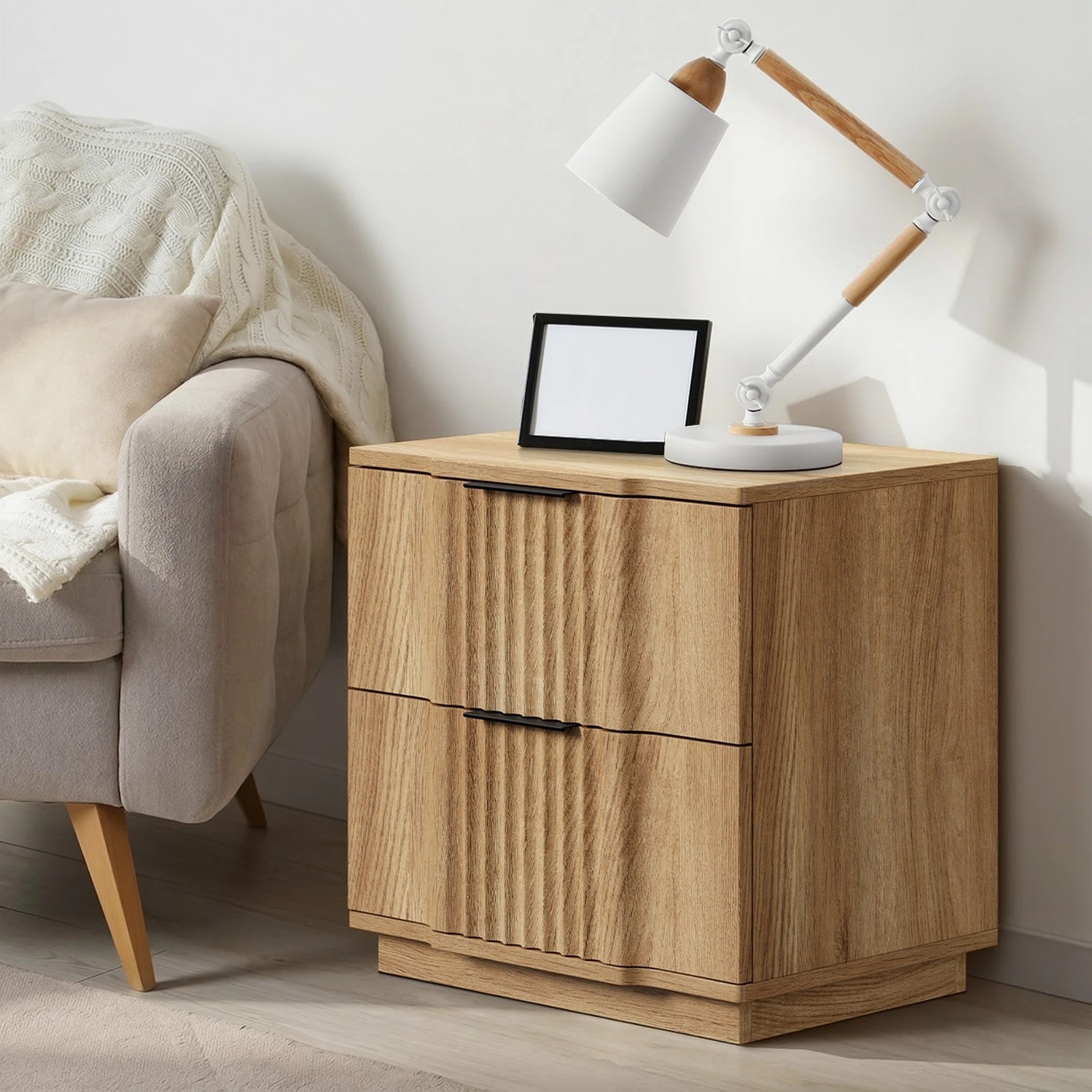 4 Oikiture 2pc Bedside Table 2 Drawers Storage Nightstand Side End Table - Natural, 4 of 9