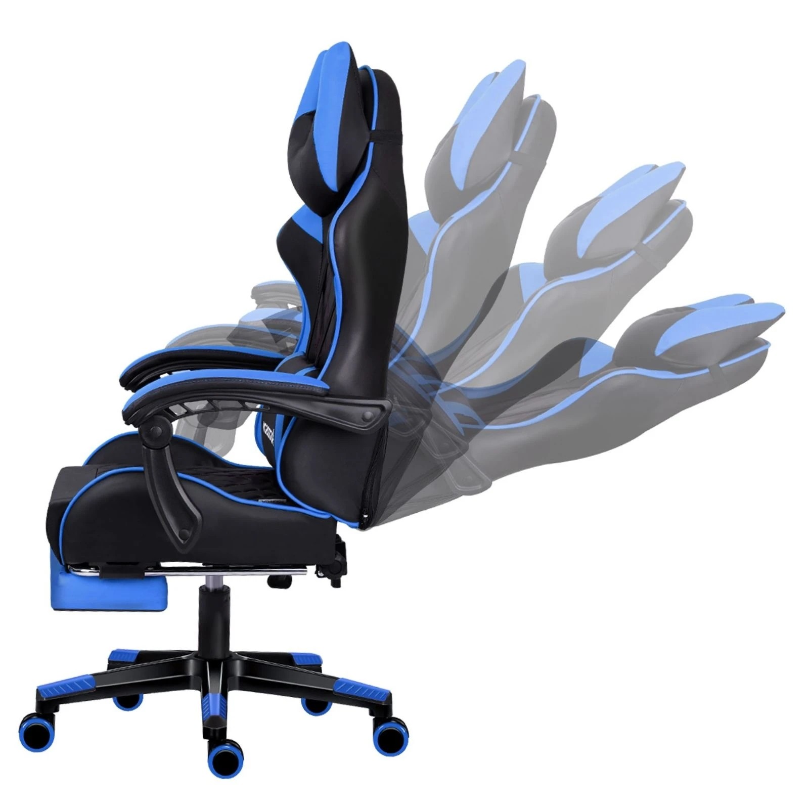 5 Alfordson Gaming Chair Office Racer Large Lumbar Cushion Footrest Seat Leather - Blue, 5 of 10