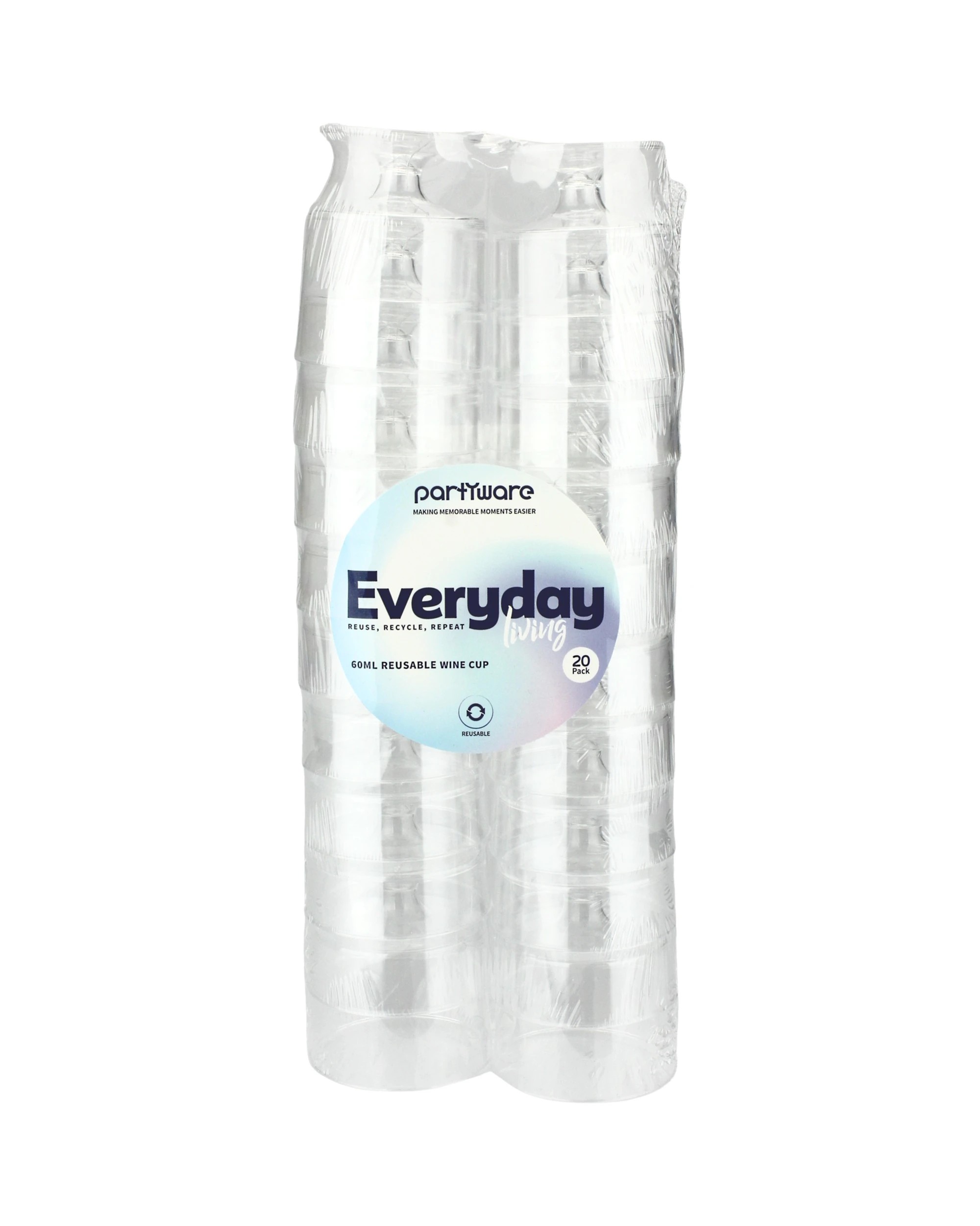 3 Partyware Clear Plastic Reusable Mini Wine Tasting Glasses 60ml Pack of 20, 3 of 3