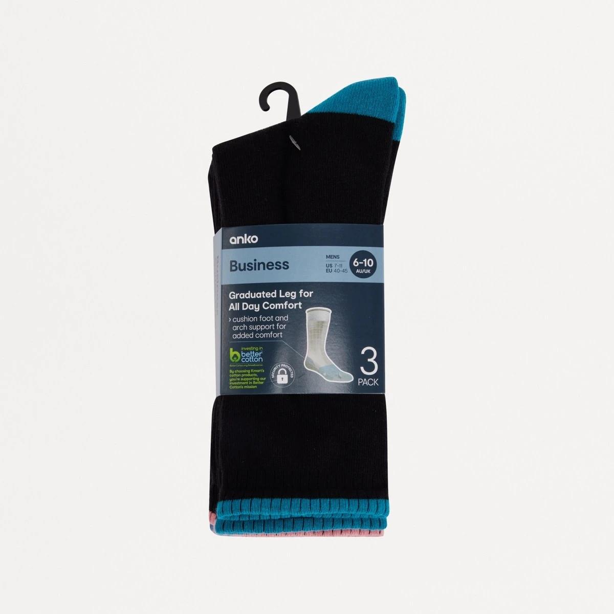 3 3 Pack Comfort Cotton Crew Socks BLACK COLOUR POP, 3 of 3