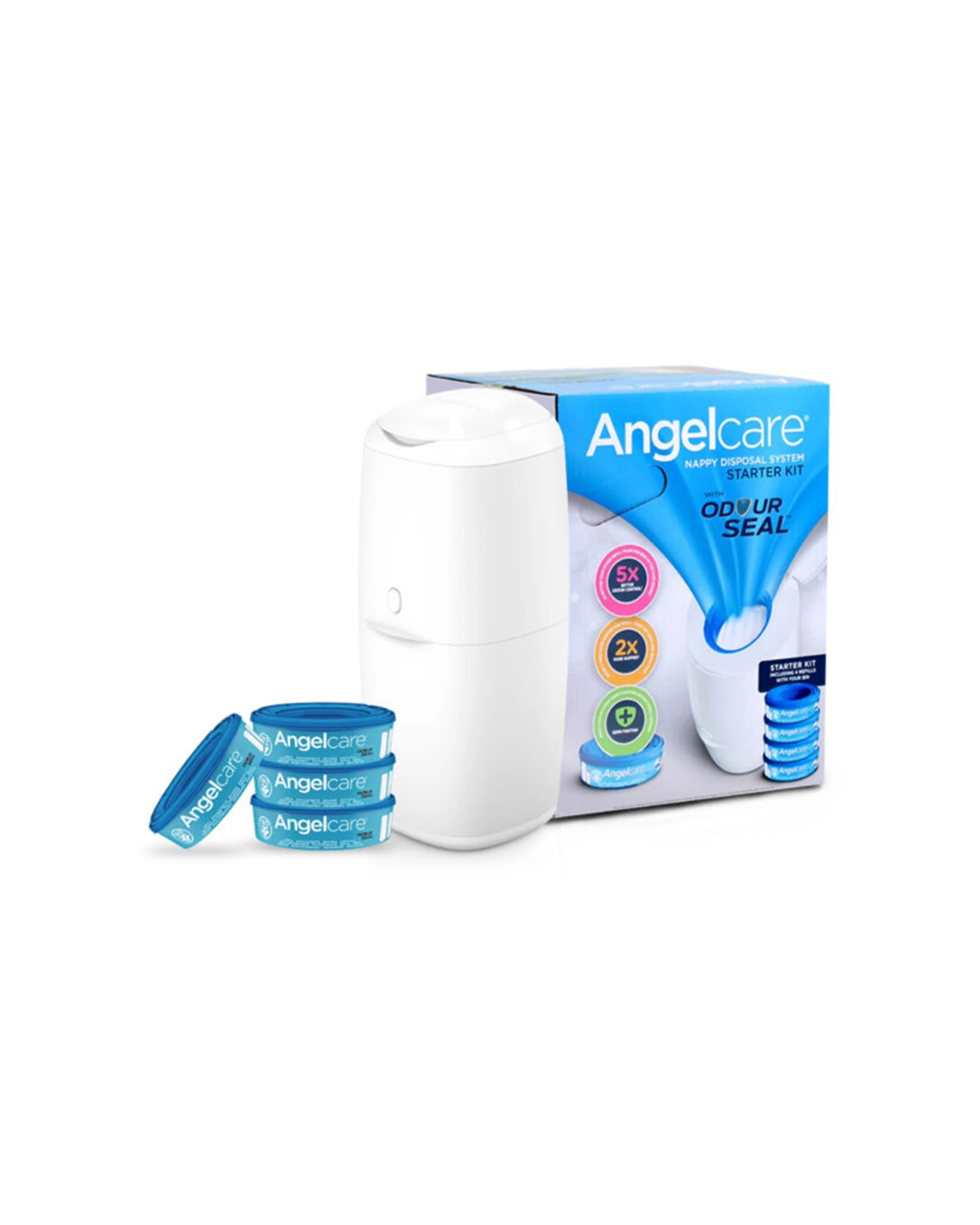 1 Angelcare Odour Seal Nappy Disposal System With 4 Refills 38 Nappy Capacity - Hygienic Bin One Handed Use
 - White, 1 of 6