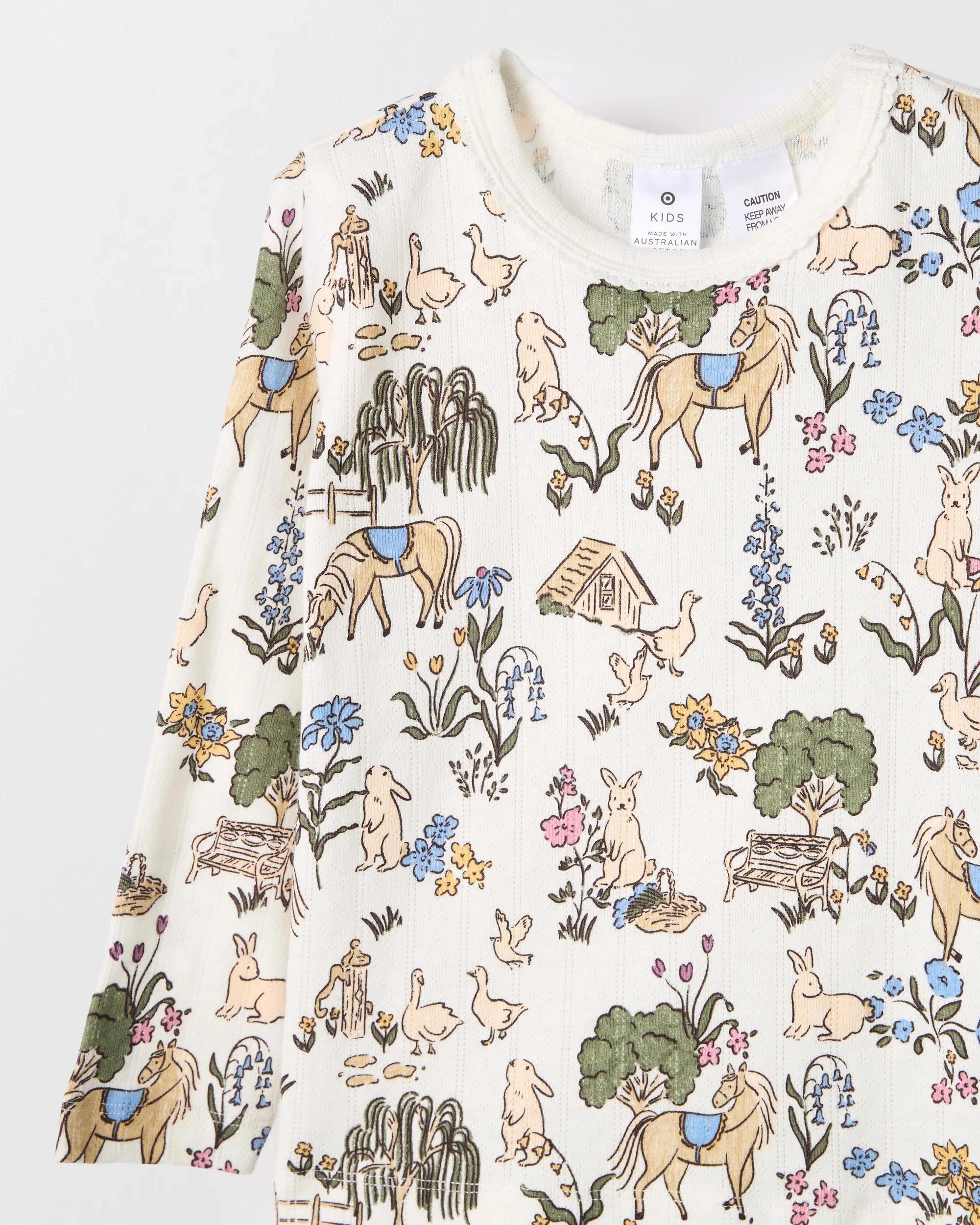 2 Target Kids Australian Cotton Younger Girls Pointelle Rib Pyjama Set CREAM, 2 of 4