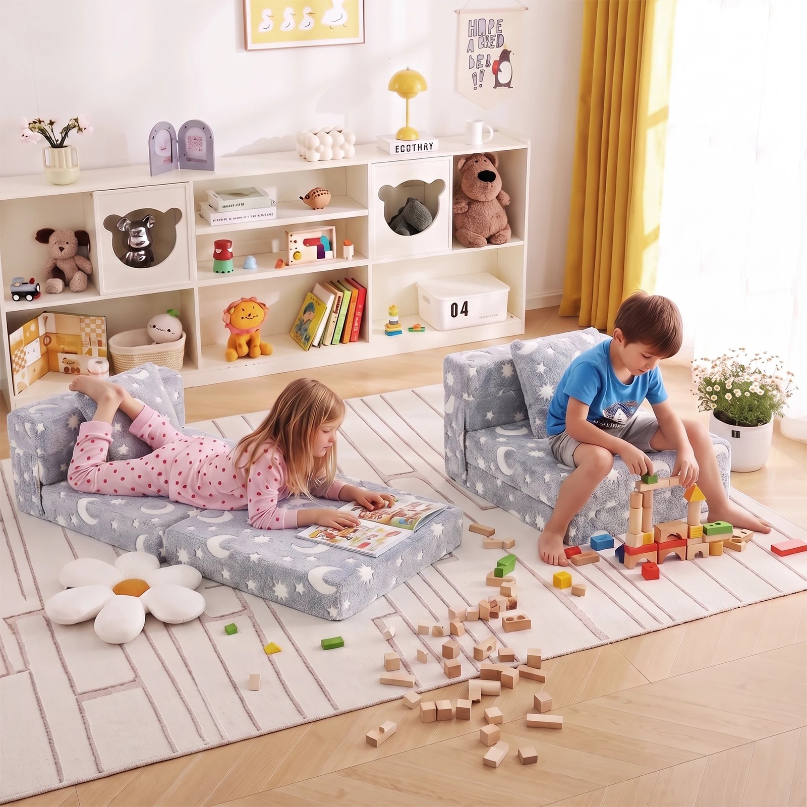 8 Advwin 3-in-1 Toddler Folding Sofa Bed with Pillow Sofa Lounger - Grey, 8 of 9