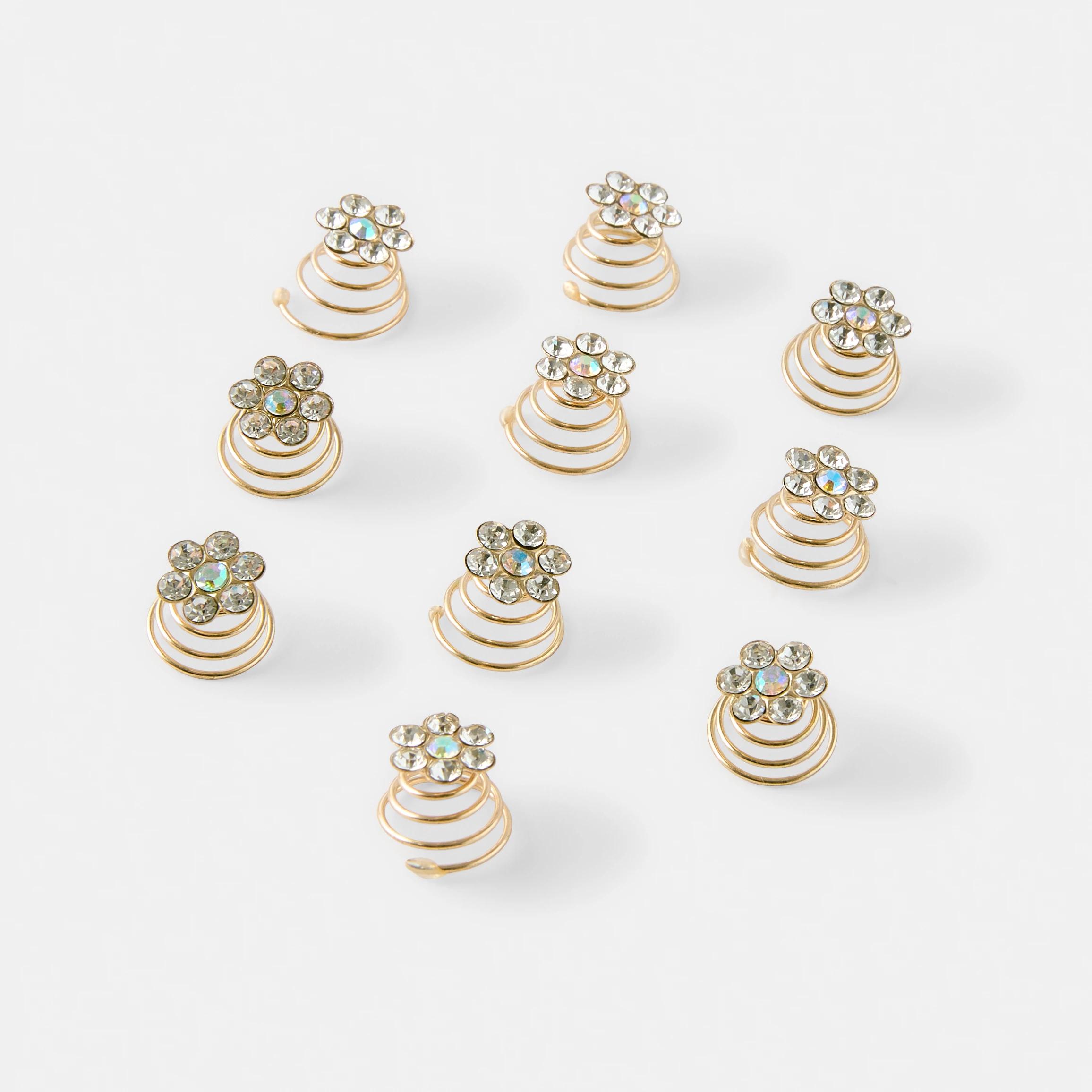 1 10 Pack Gold Tone Flower Spiral Hair Clips GOLD, 1 of 4