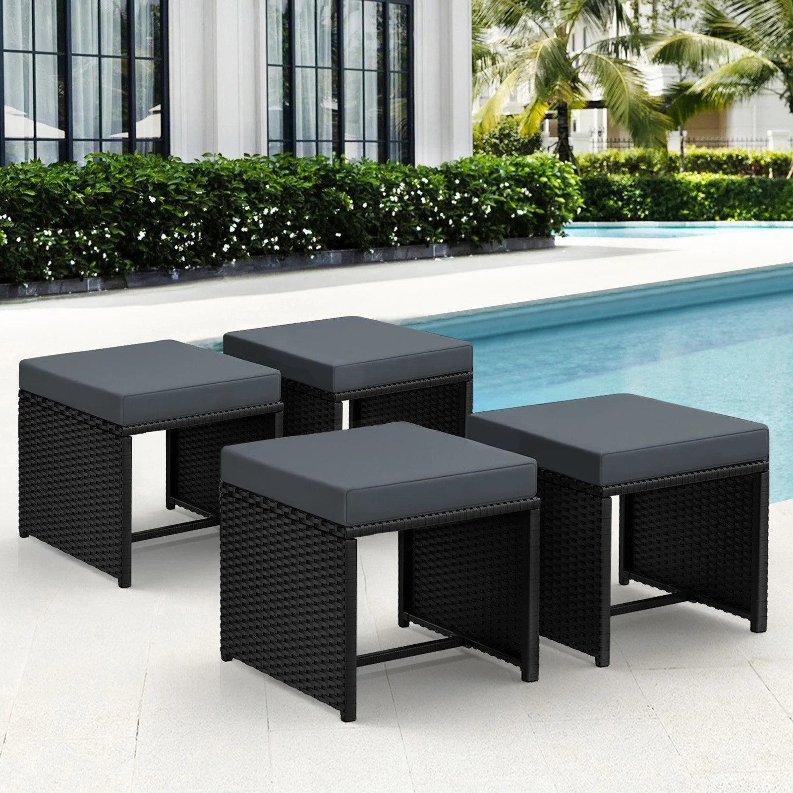 2 Alfordson Outdoor Patio Set 4 PCS Ottoman Wicker Garden Furniture - Brown, 2 of 9
