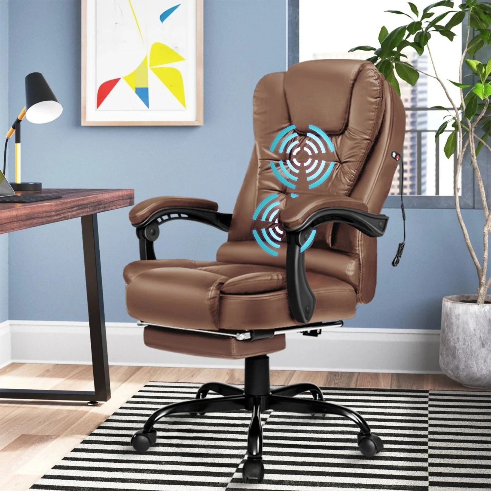 2 Alfordson Massage Office Chair Executive Gaming PU Leather Work Seat Racing - Brown, 2 of 10