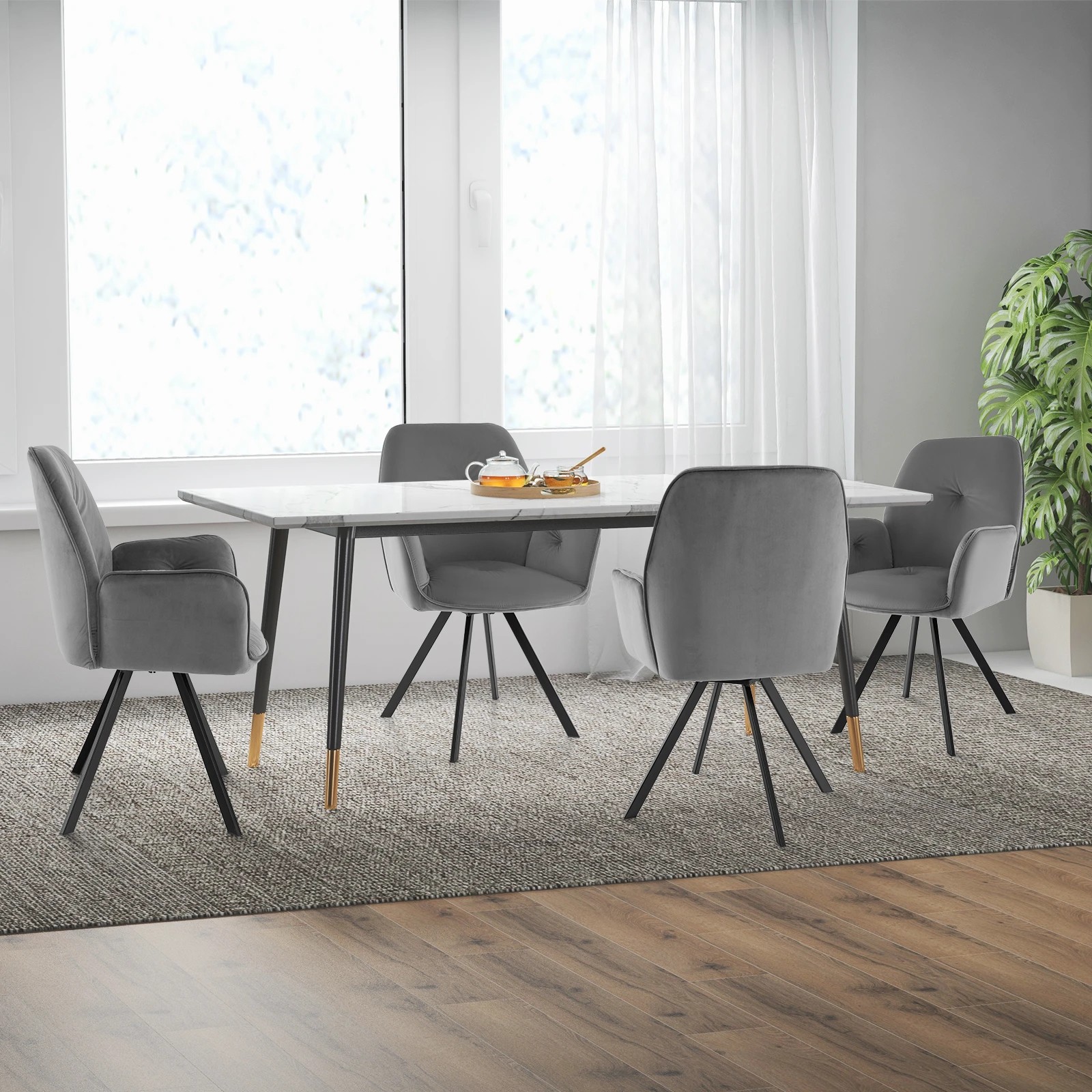 4 Costway 2PCS Swivel Chairs Modern Arm Chairs Dining Chairs w/Metal Legs & Foot Pads Home Office Chairs, 4 of 4