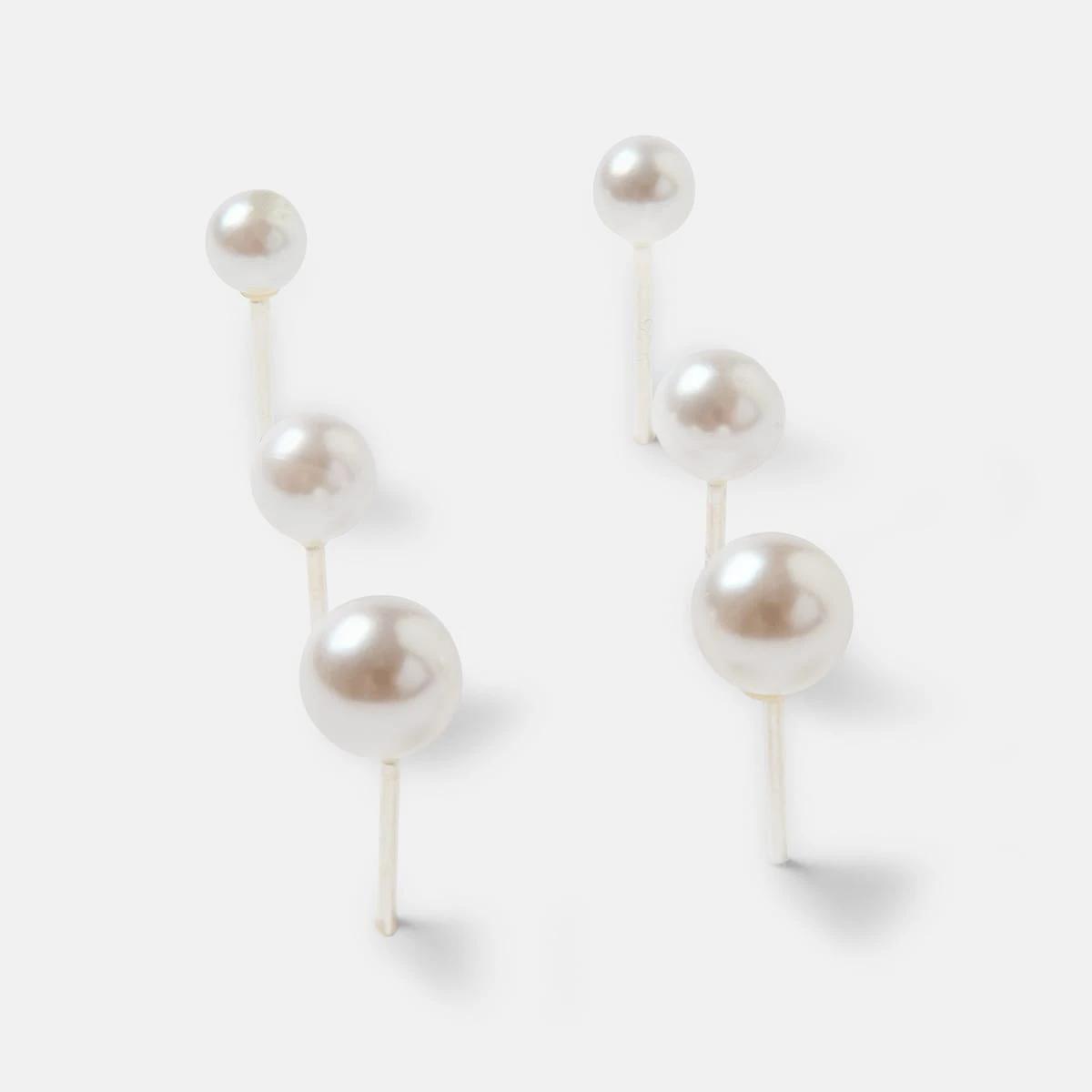2 3 Pack Sterling Silver Faux Pearl Earrings Silver, 2 of 5