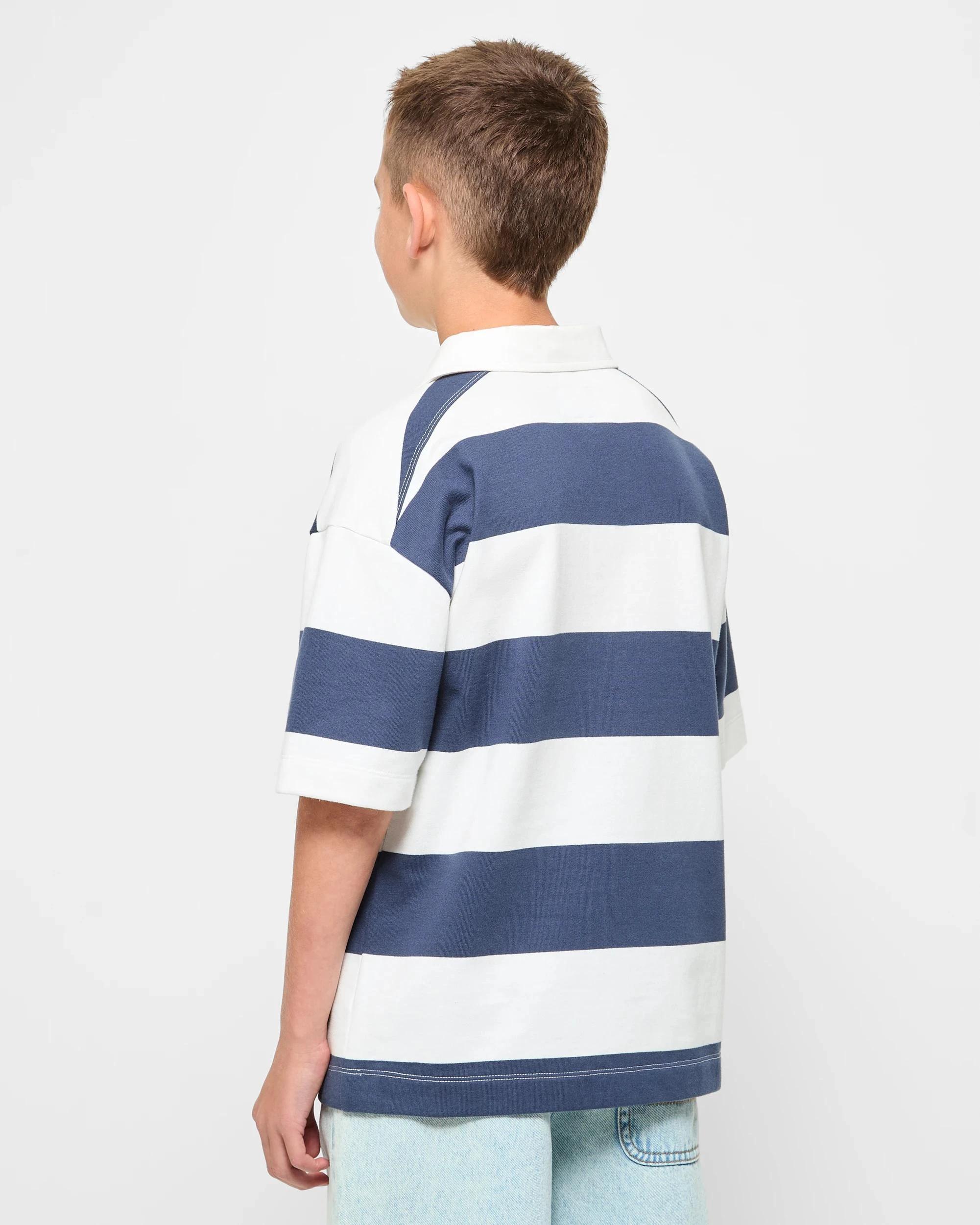 3 Target Short Sleeve Rugby Top CREAM/NAVY STRIPE, 3 of 5