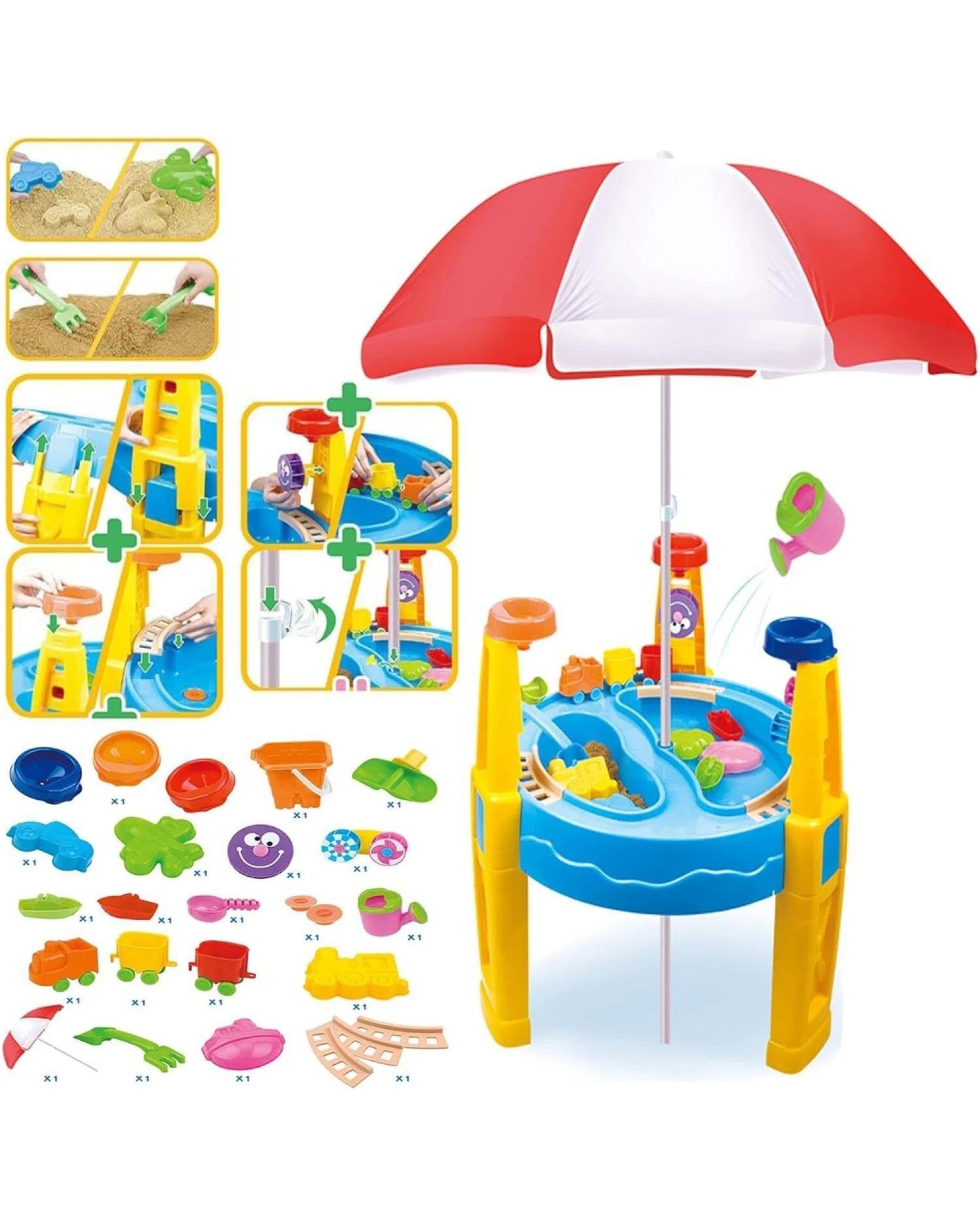 2 Gem Toys Outdoor Sand and Water Table Toy with Umbrella (28 Pcs Accessories), 2 of 6