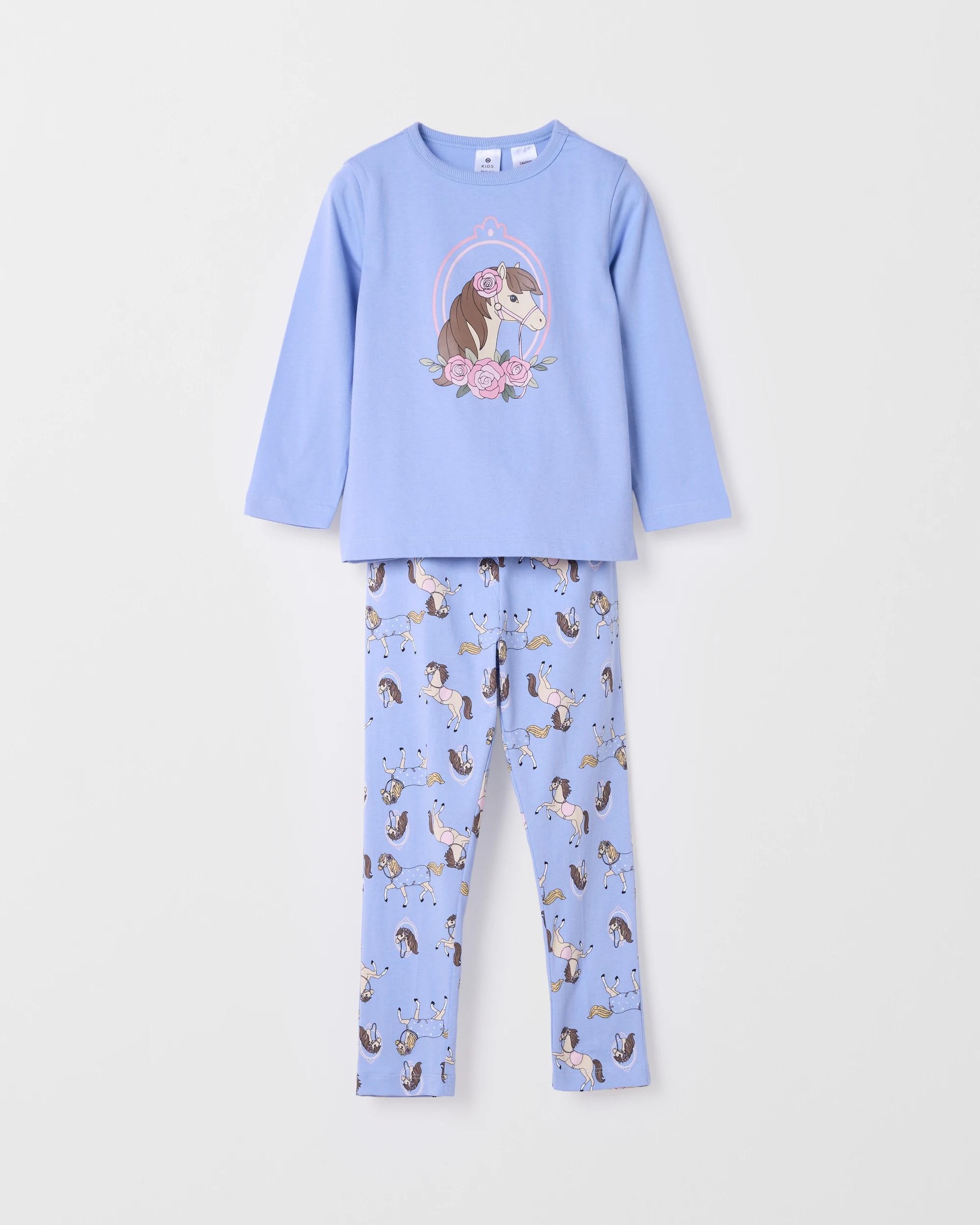 2 Target Kids Australian Cotton Blend Younger Girls 2 Pack Knit Pyjama Set BLUE HORSE, 2 of 6