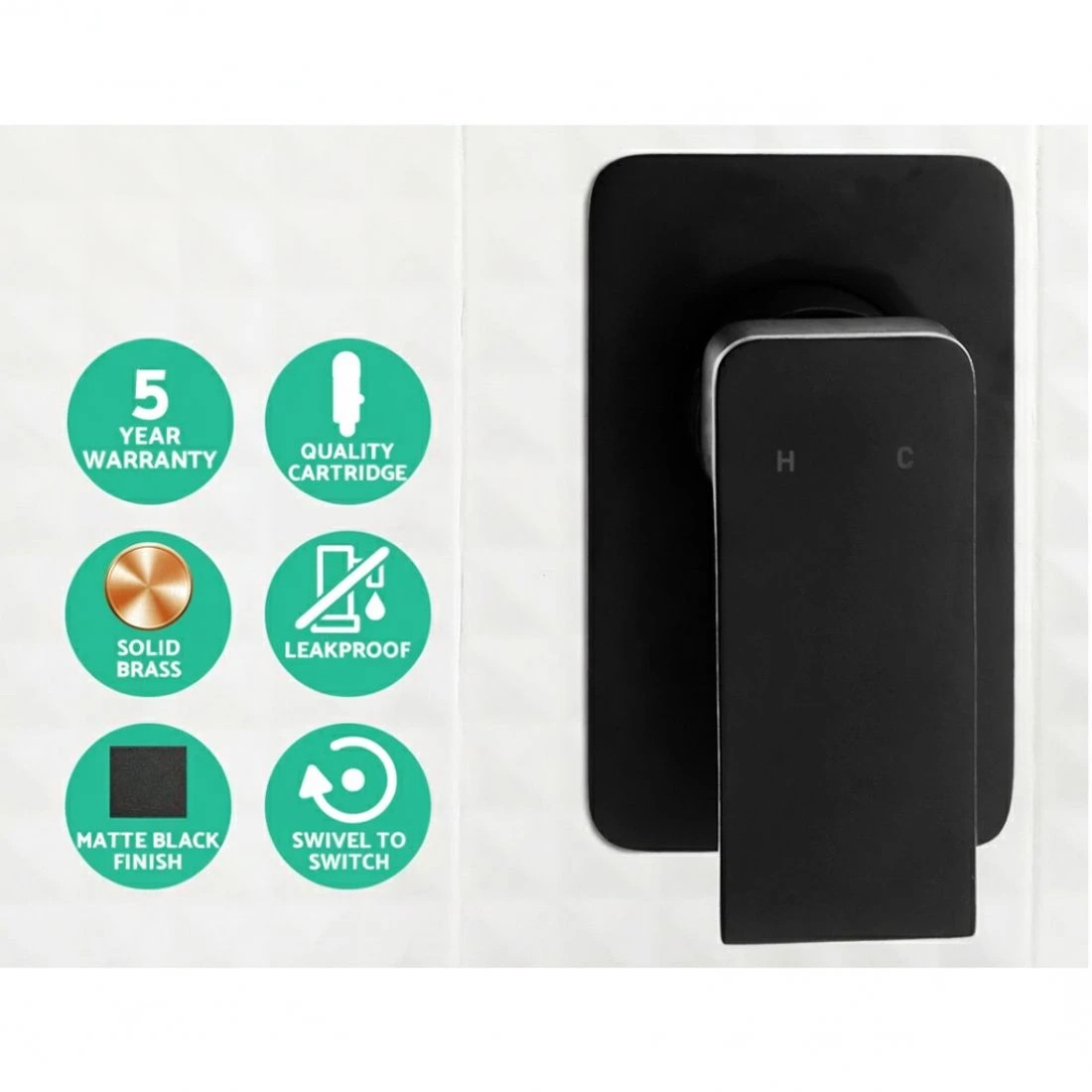 4 Cefito 8'' Rain Shower Head Wall Arm Square High Pressure Mixer Tap - Black, 4 of 5