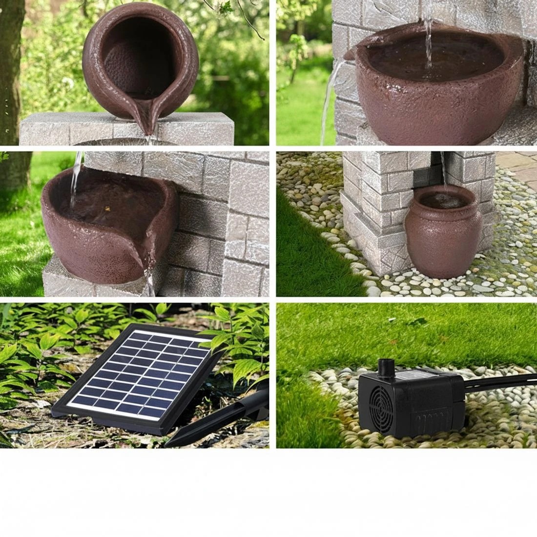 6 Gardeon Solar Fountain Water Feature  Pot Outdoor Indoor 4-Tier Cascading - Multi, 6 of 6