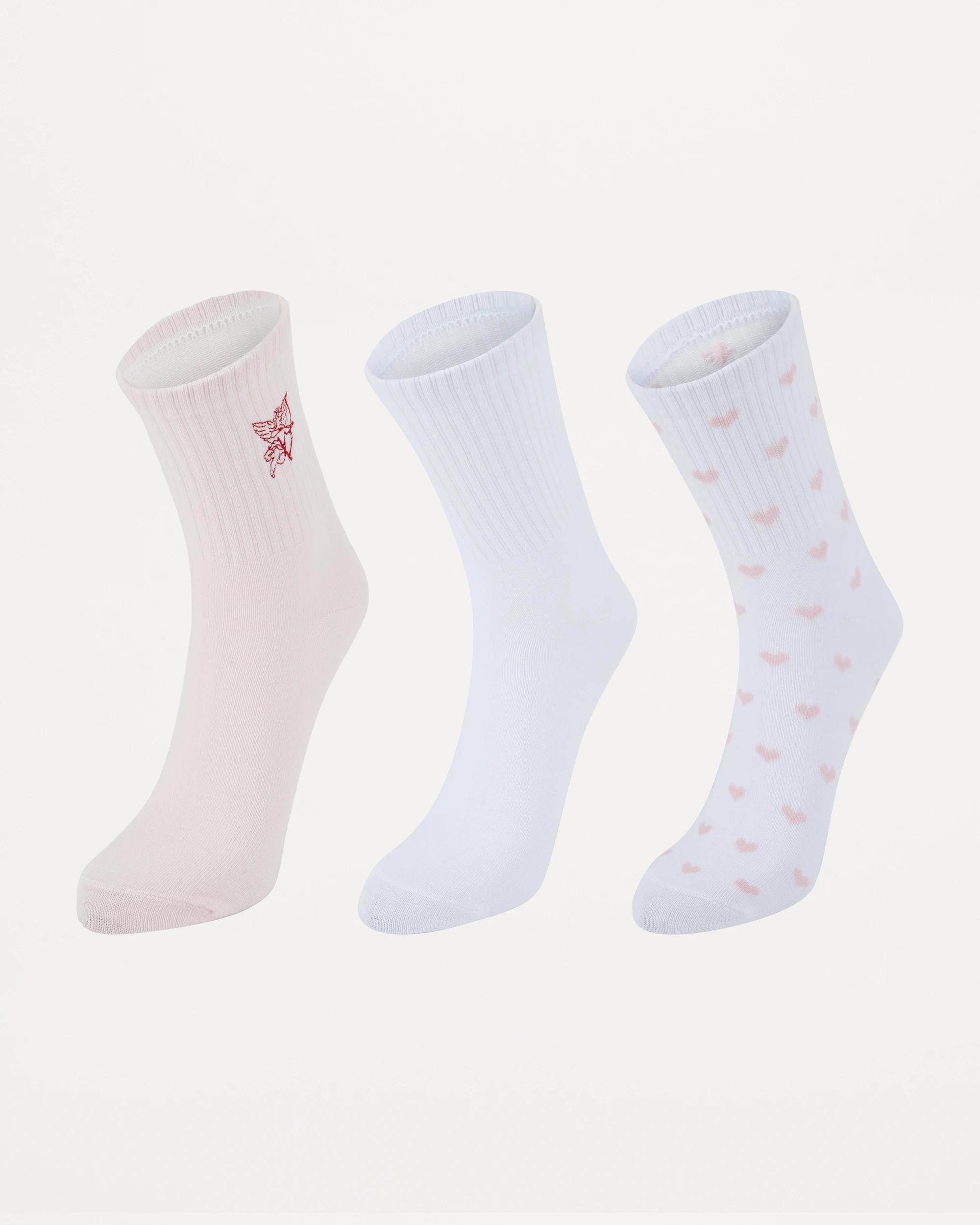 1 3 Pack Rib Quarter Crew Socks Angel, 1 of 3