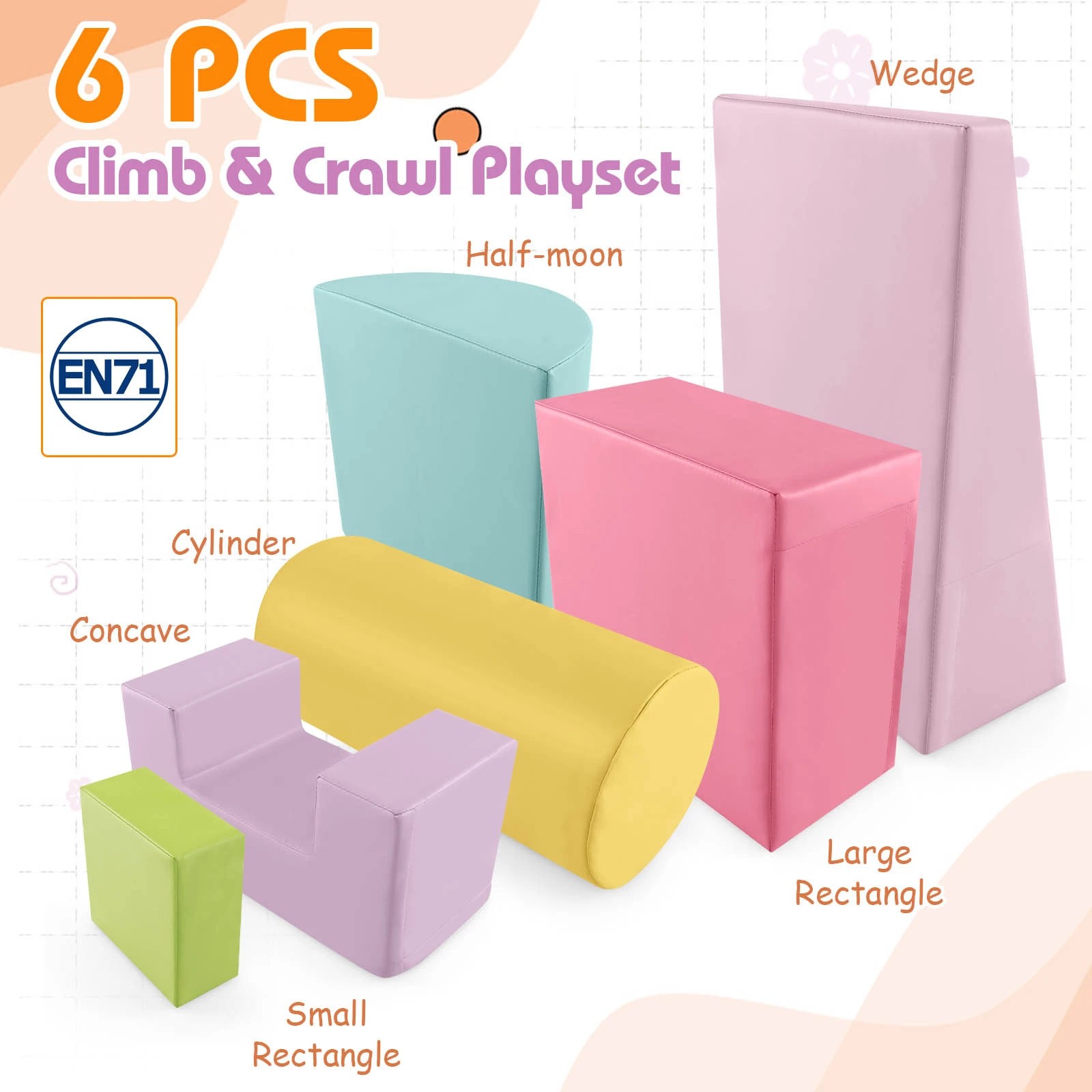 2 Costway 6PCS Soft Foam Blocks Baby Climb & Crawl Playset, 2 of 7