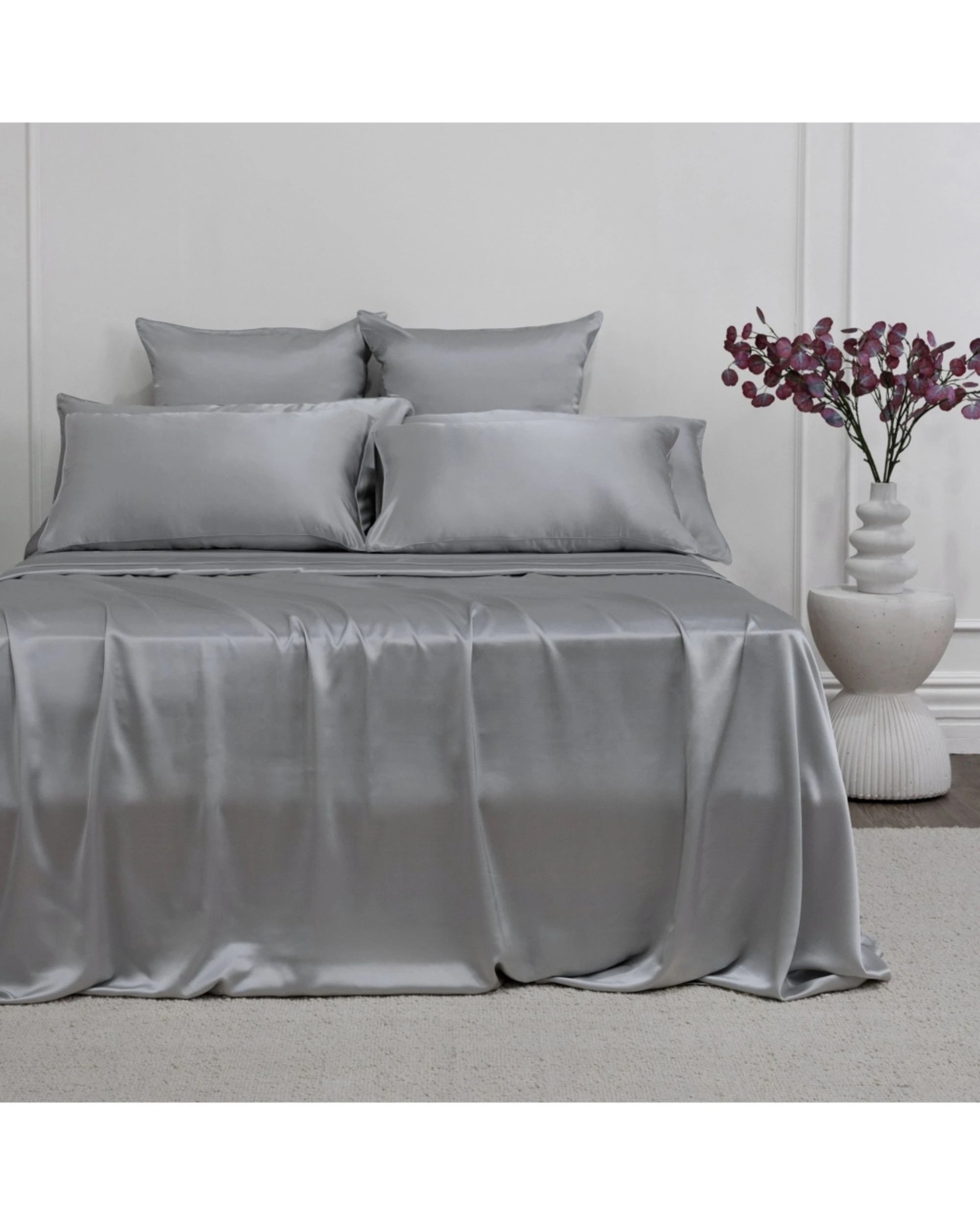 1 Bedding co Sheet Set 100% Mulberry Silk 22 Momme - King Single Bed - Grey, 1 of 8