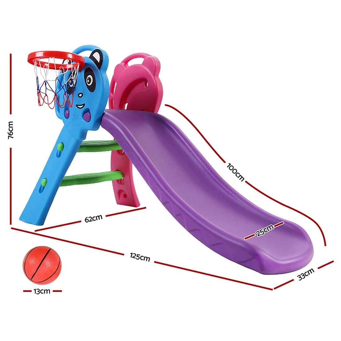 1 Keezi Kids Slide Set Basketball Hoop Indoor Outdoor Playground Toys 100cm - Multi, 1 of 6
