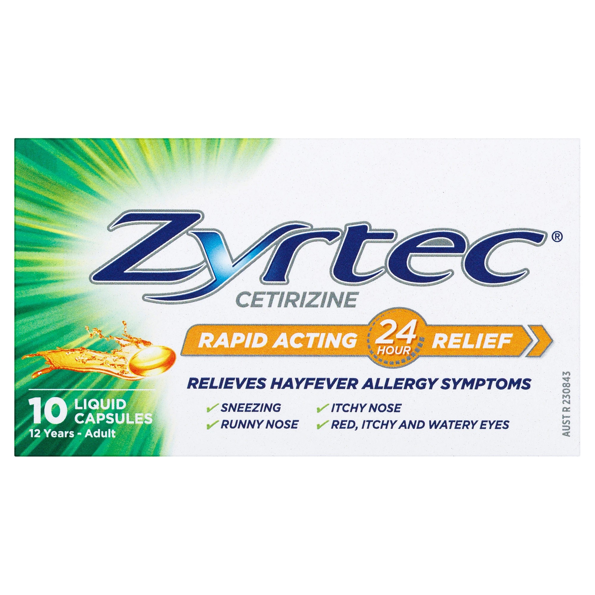 2 10 Pack Zyrtec Rapid Acting Hayfever Allergy Relief Antihistamine Liquid Capsules, 2 of 7