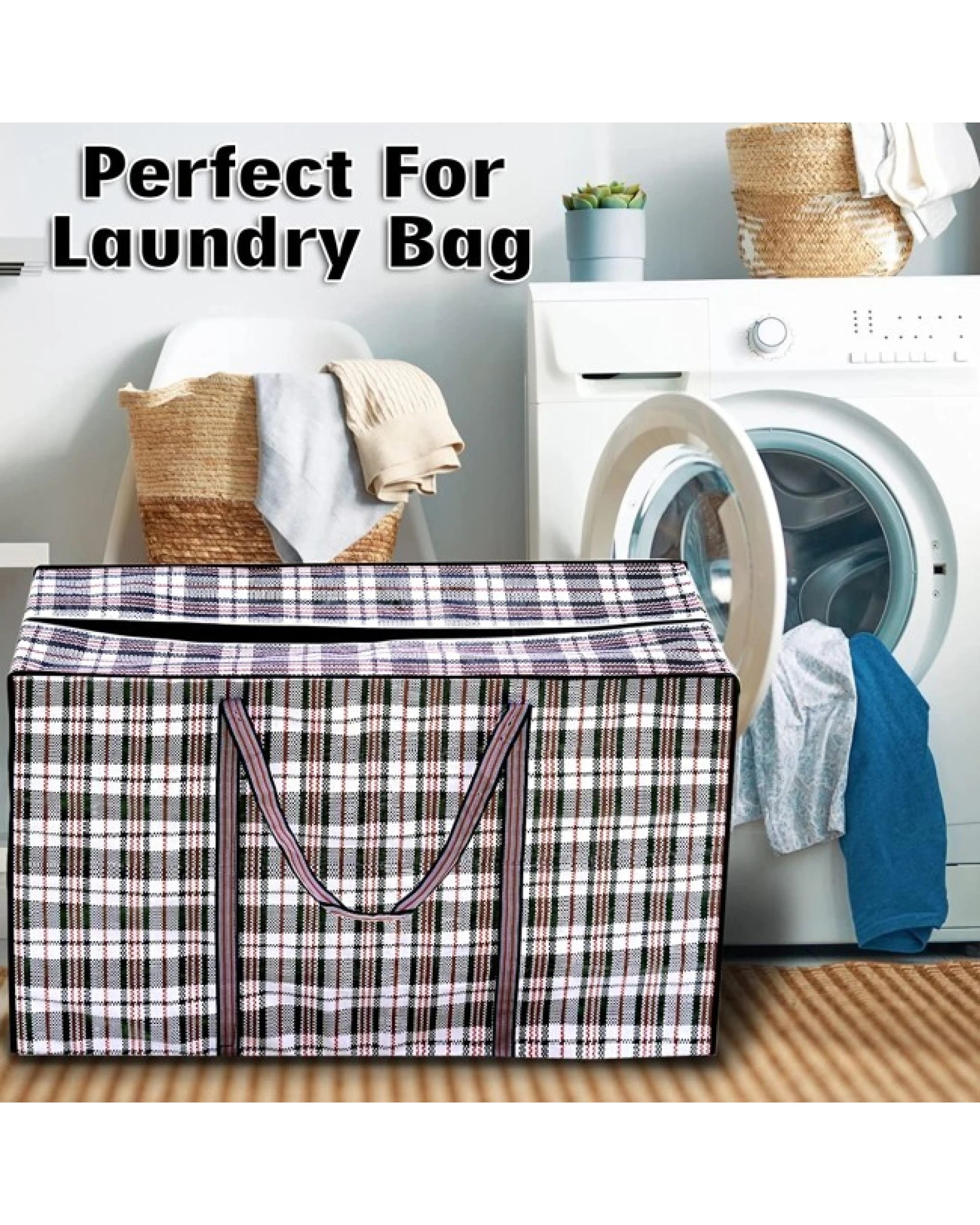 3 Br Home 40x Large Stripe Bag Packing Storage Strip Zip Shopping Travel Check House Moving 65cm X 55cm X 30cm, 3 of 7