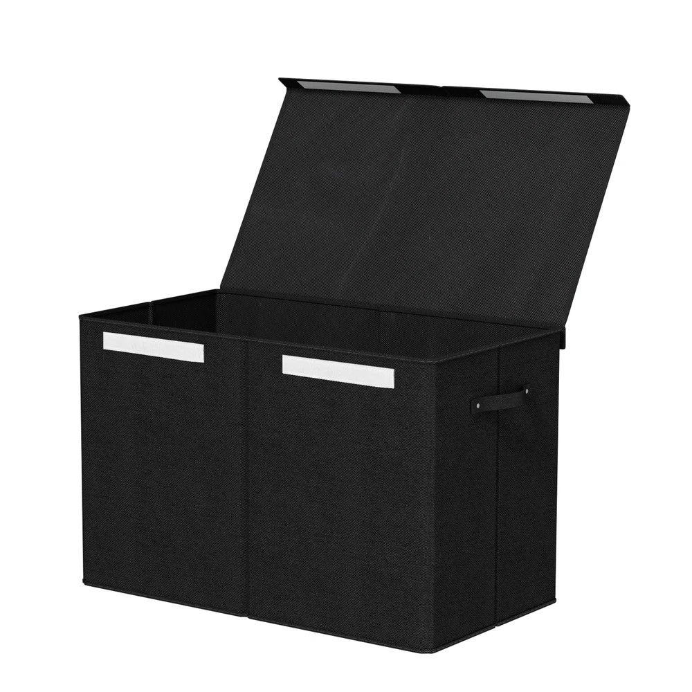 1 Keezi Large Toy Box Chest Storage with Flip-Top Lid Foldable Organizer Bins - Black, 1 of 5