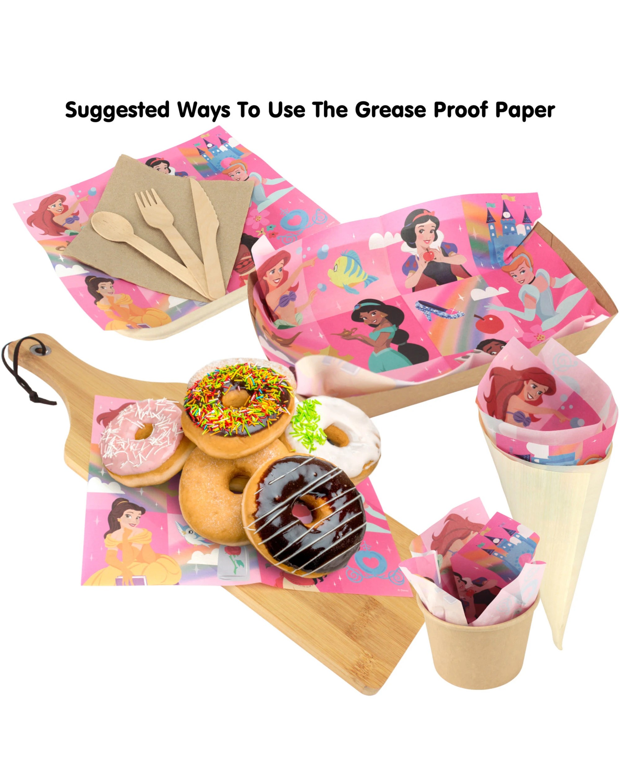 3 Design Group Disney Princess Character Grease Proof Paper Plate Tray Liners 8 Sheets, 3 of 5