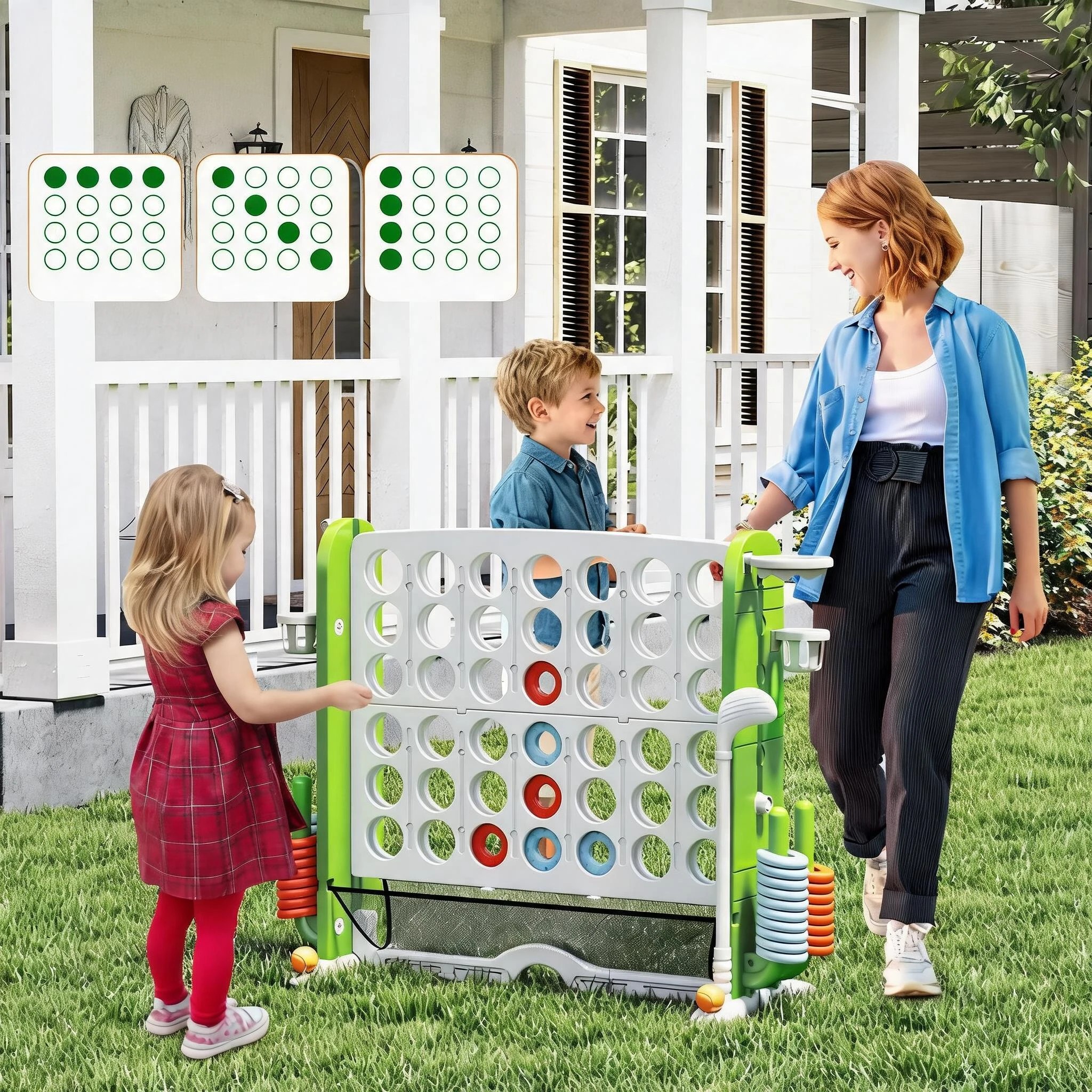 6 Costway 4IN1 Giant Connect 4 In A Row Jumbo Ring Toss Basketball Hoop - Green, 6 of 7
