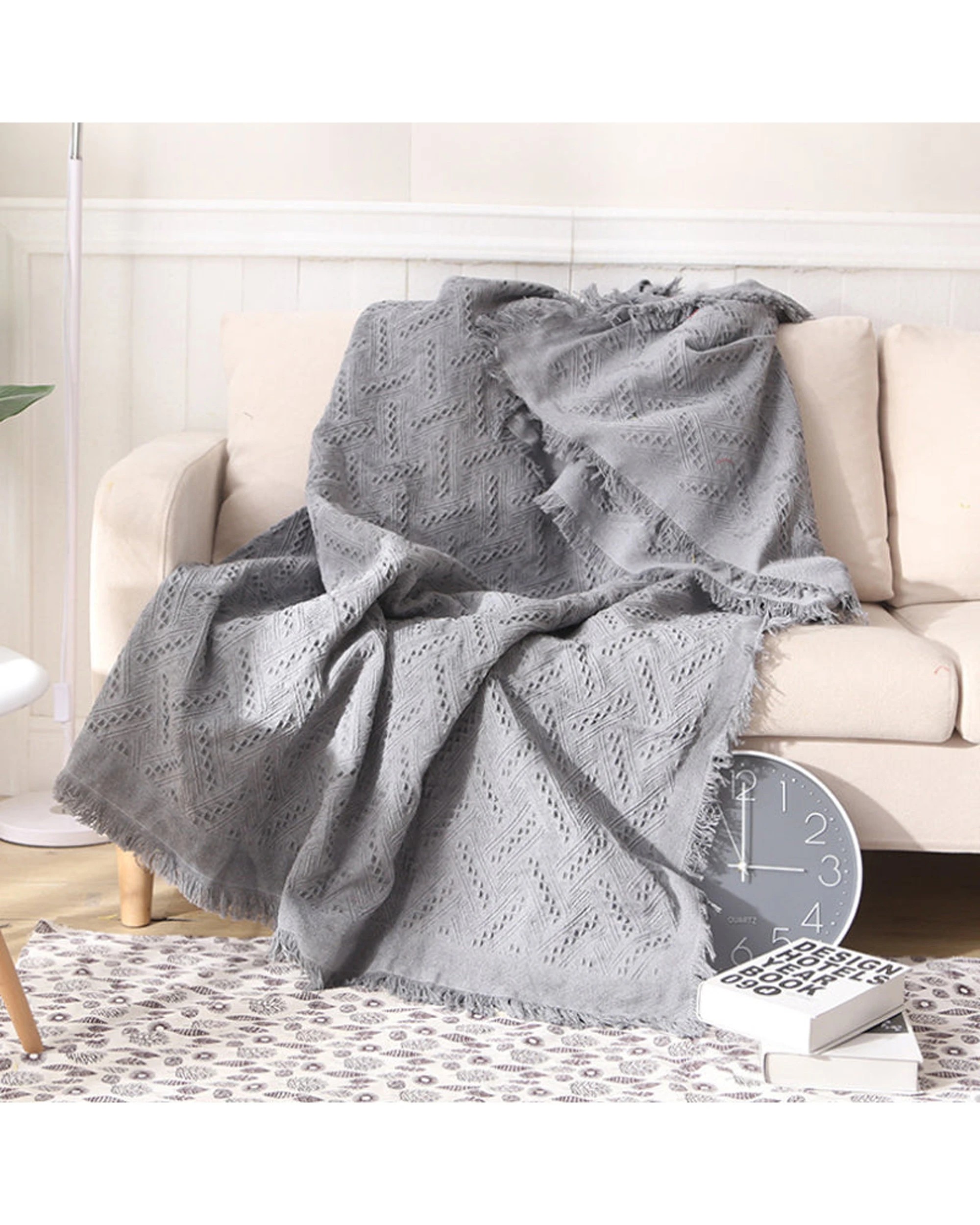 2 Cotton More Slub Knitted Blanket T Pattern 180x230cm - Grey, 2 of 6
