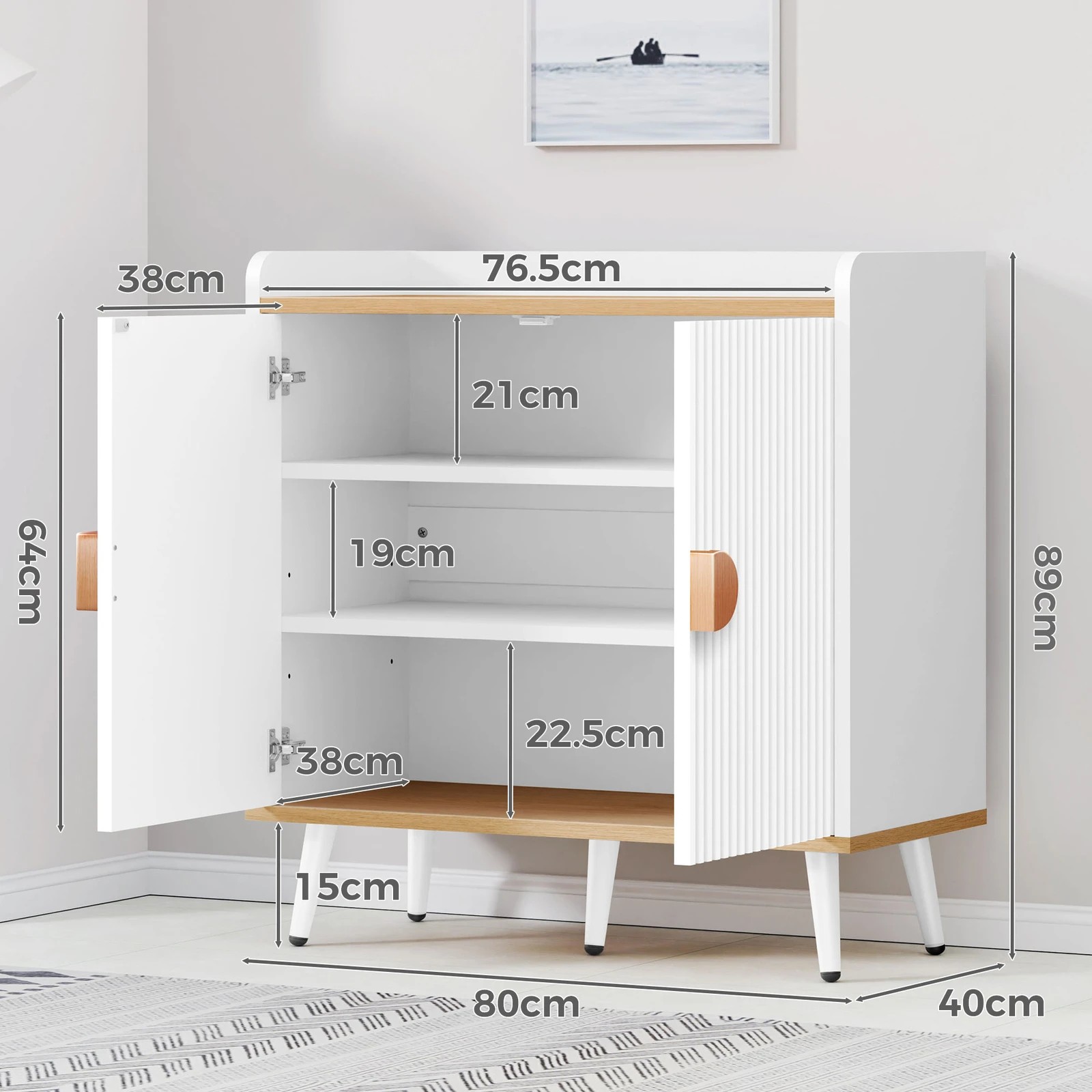 9 Alfordson Buffet Sideboard Storage Cabinet Cupboard Kitchen Hallway Table - White, 9 of 10