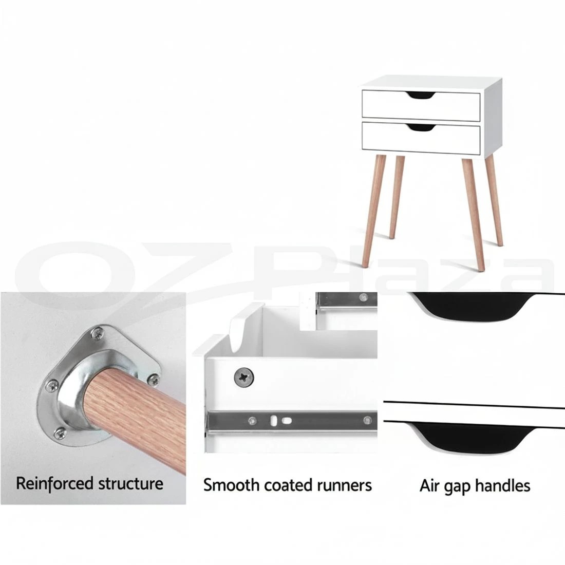 4 Artiss Bedside Table 2 Drawers - White, 4 of 6