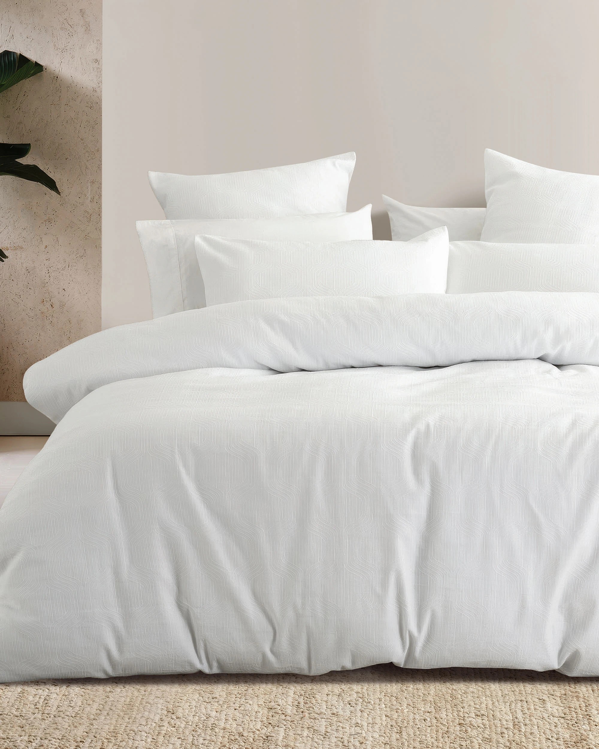 1 Bambury Ogee Jacquard Cotton-Polyester Blend  Easy Care Machine Washable  Quilt Cover Set - Queen Bed - White, 1 of 4