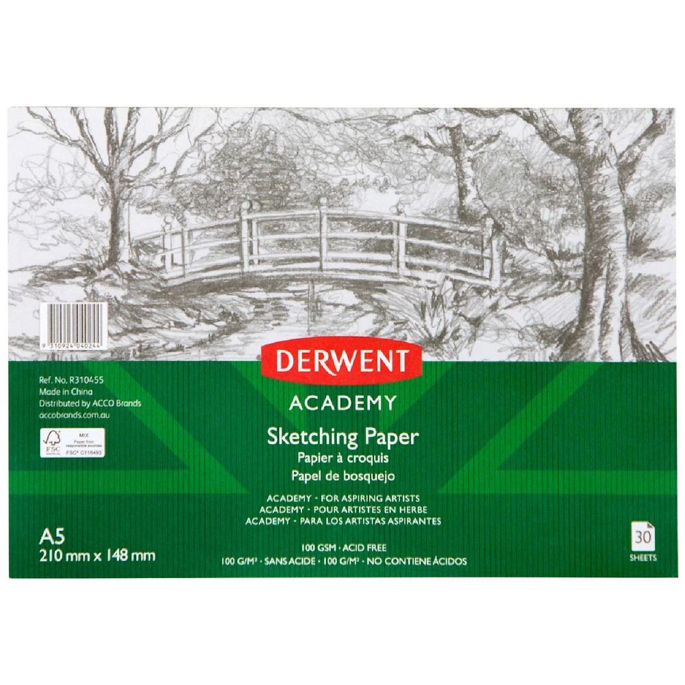 1 Derwent Academy Sketching Paper 100gsm 30 Sheets A5, 1 of 1