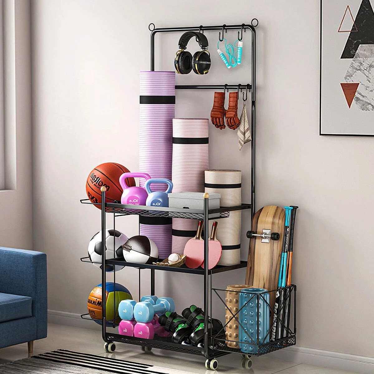 5 Genki Yoga Mat Ball Storage Rack Weight Dumbbell - Black, 5 of 8