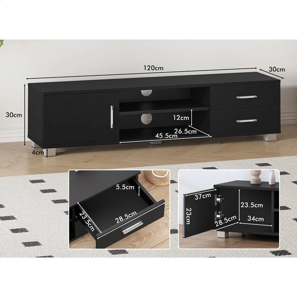 7 Alfordson Entertainment Unit TV Cabinet Stand 120cm Storage Drawer - Black, 7 of 8