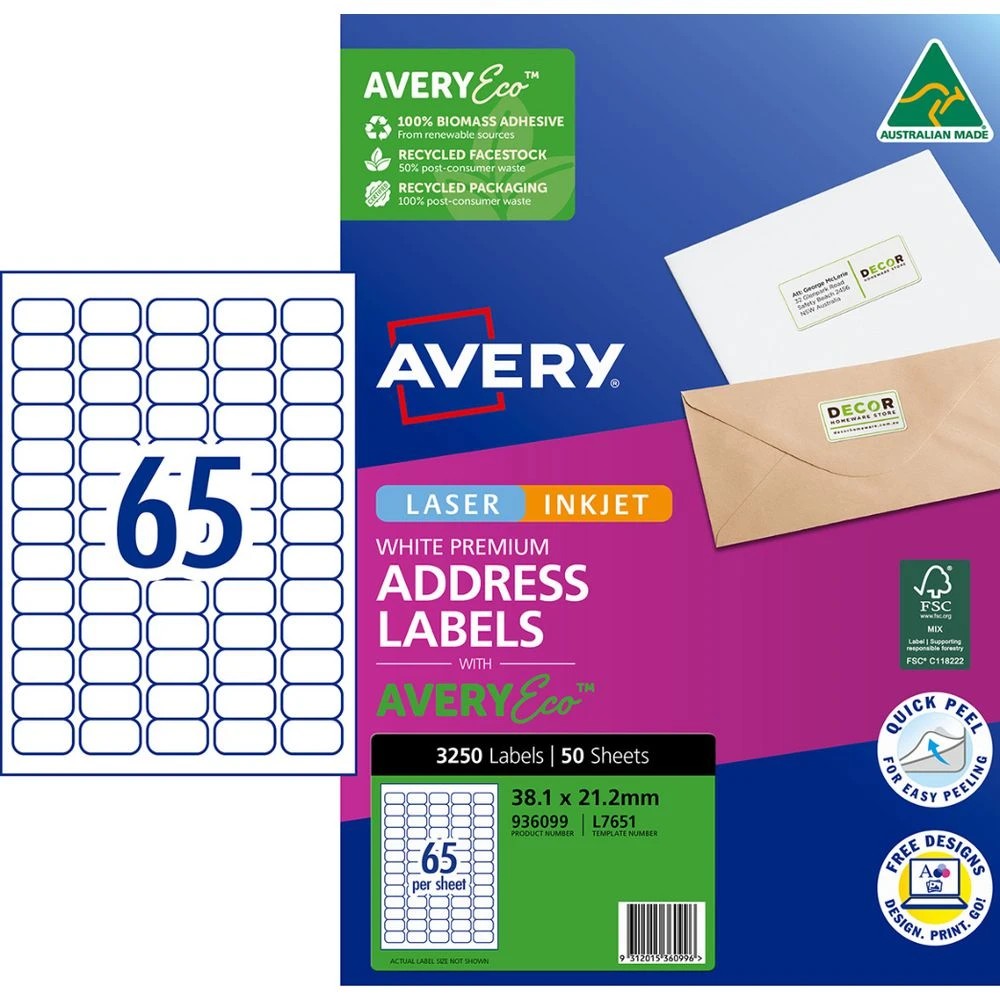 1 Avery Premium White Addressing Labels AveryEco 65UP 50 Sheets, 1 of 10