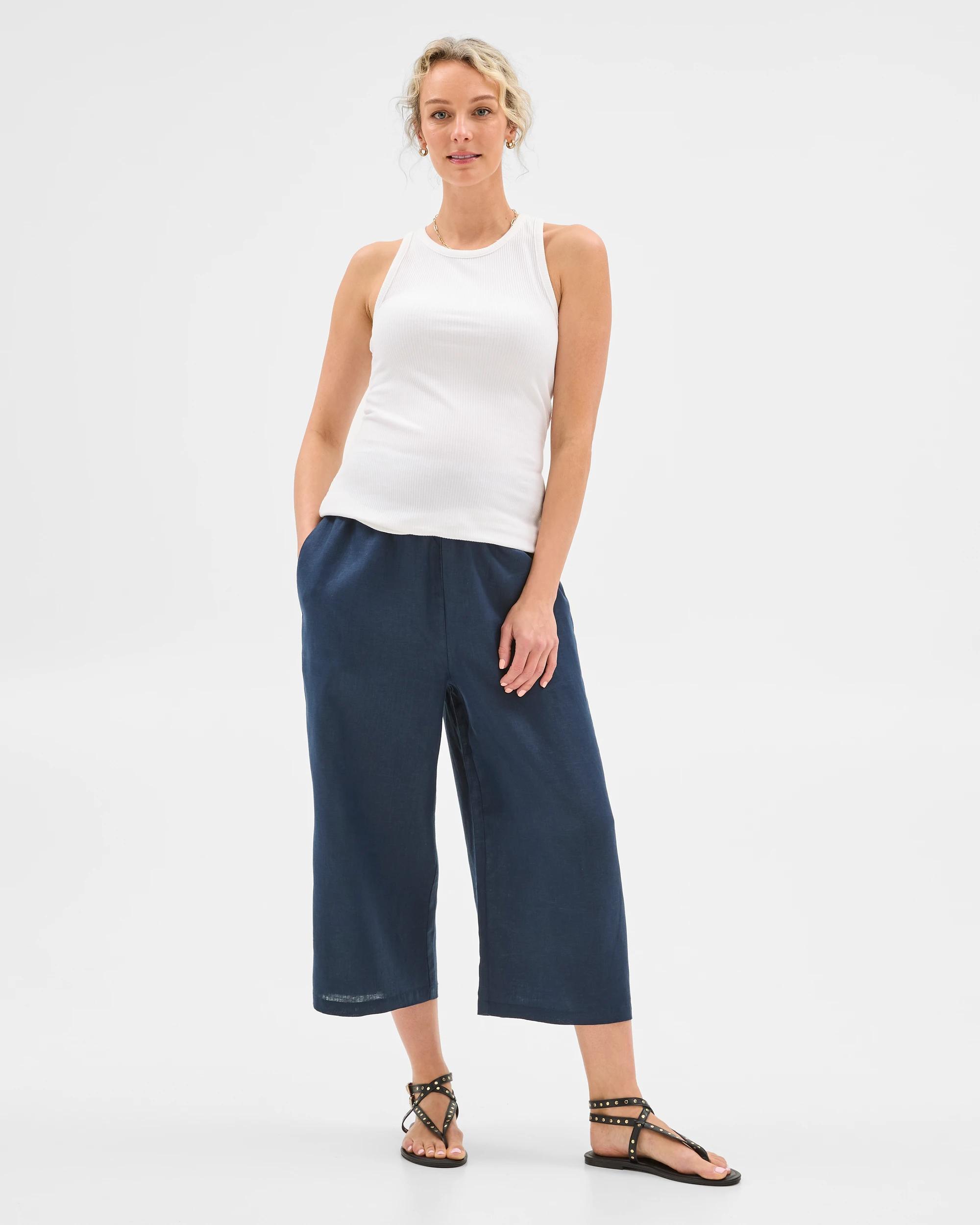 3 Target Maternity European Linen Crop Pants NAVY BLUE, 3 of 6