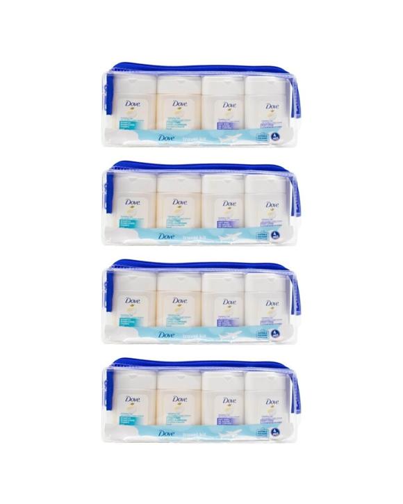 Dove 4PK Hydrating Care Travel Kit Shampoo Conditioner Body Wash Lotion 30ml - Multi