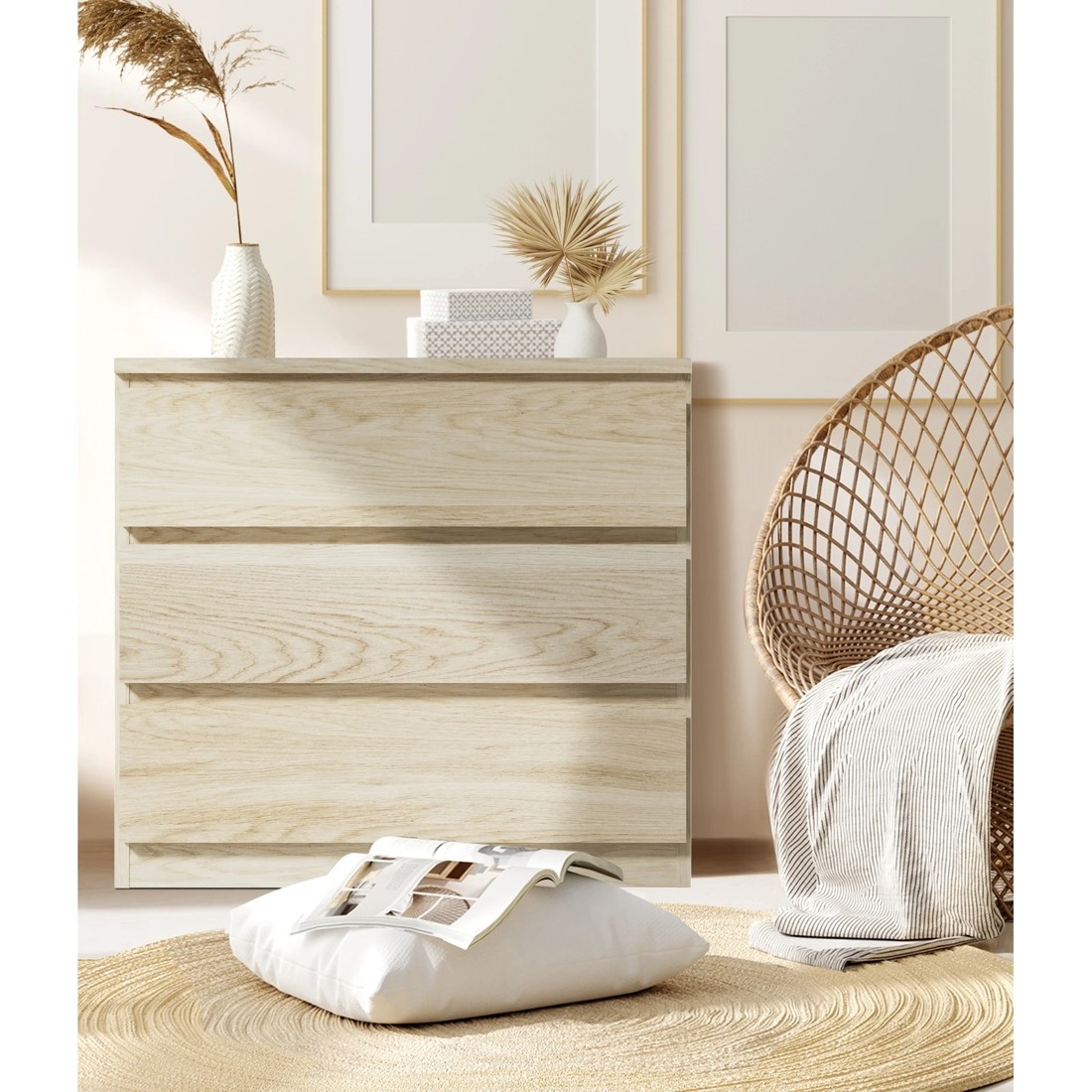 5 Oikiture 3 Chest Of Drawers Lowboy Dresser Table Storage Cabinet Bedroom
 - Natural, 5 of 10