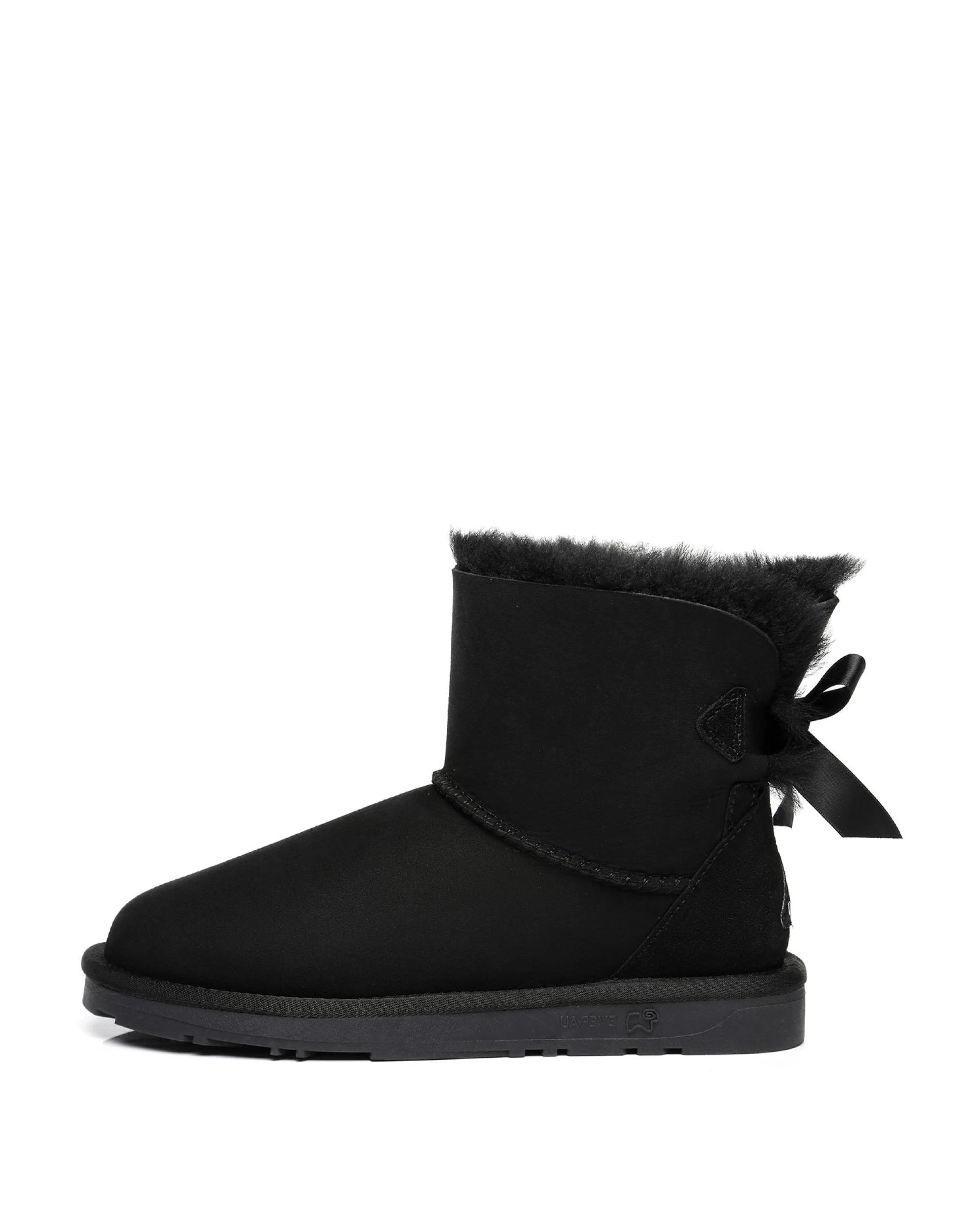 4 Everau Womens Mini Back Bow UGG Boots BLACK, 4 of 5
