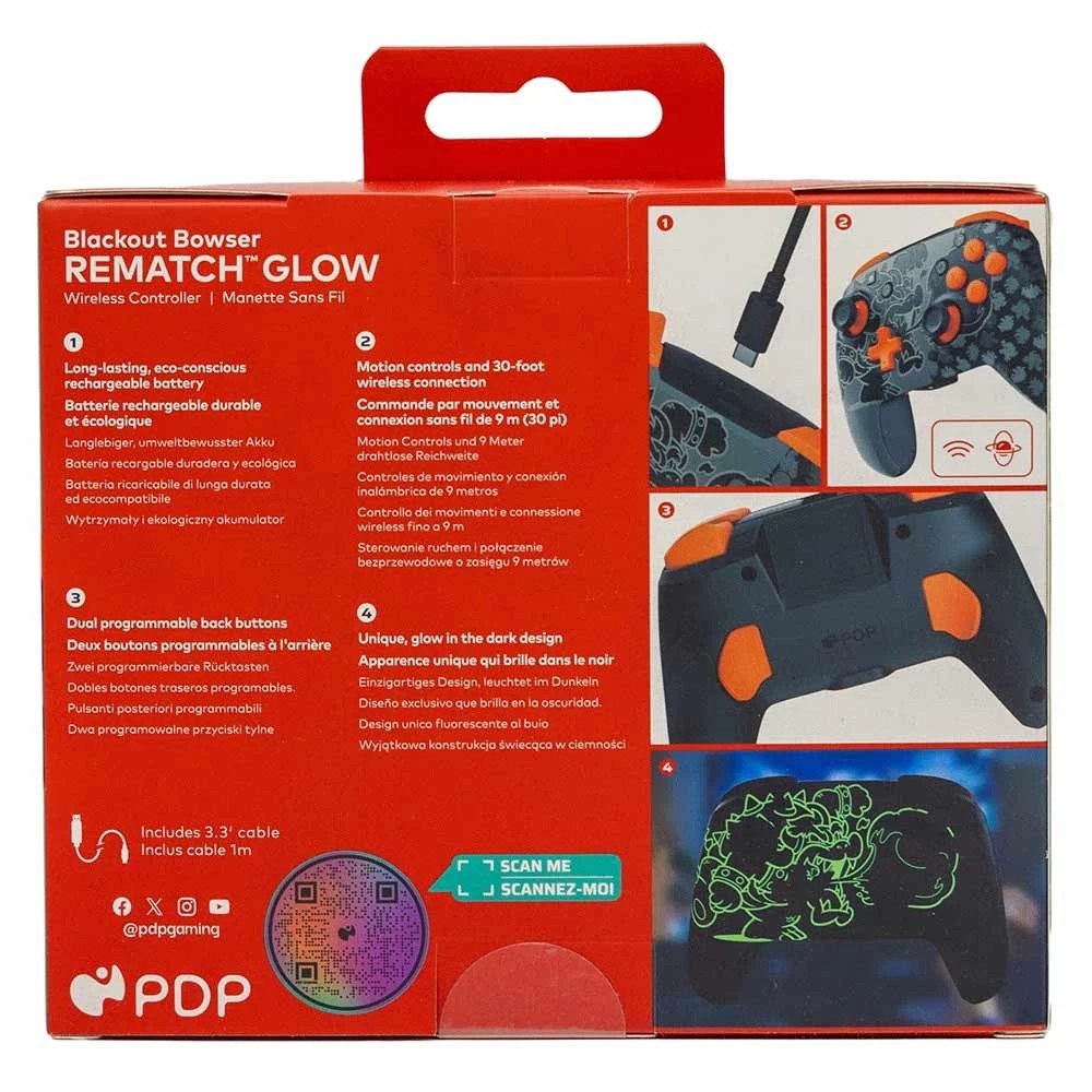 5 PDP - Rematch Glow Wireless Controller for Nintendo Switch - Blackout Bowser - Black,Dark Grey,Orange, 5 of 5